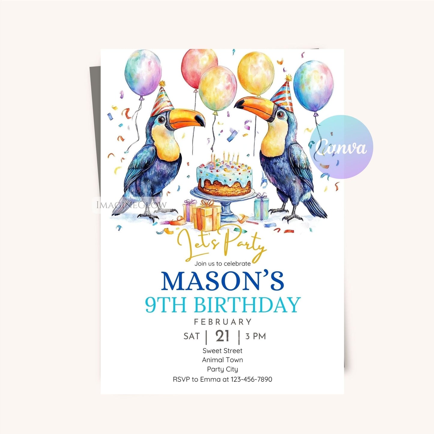 Toucan Birthday Invitation tropical party theme