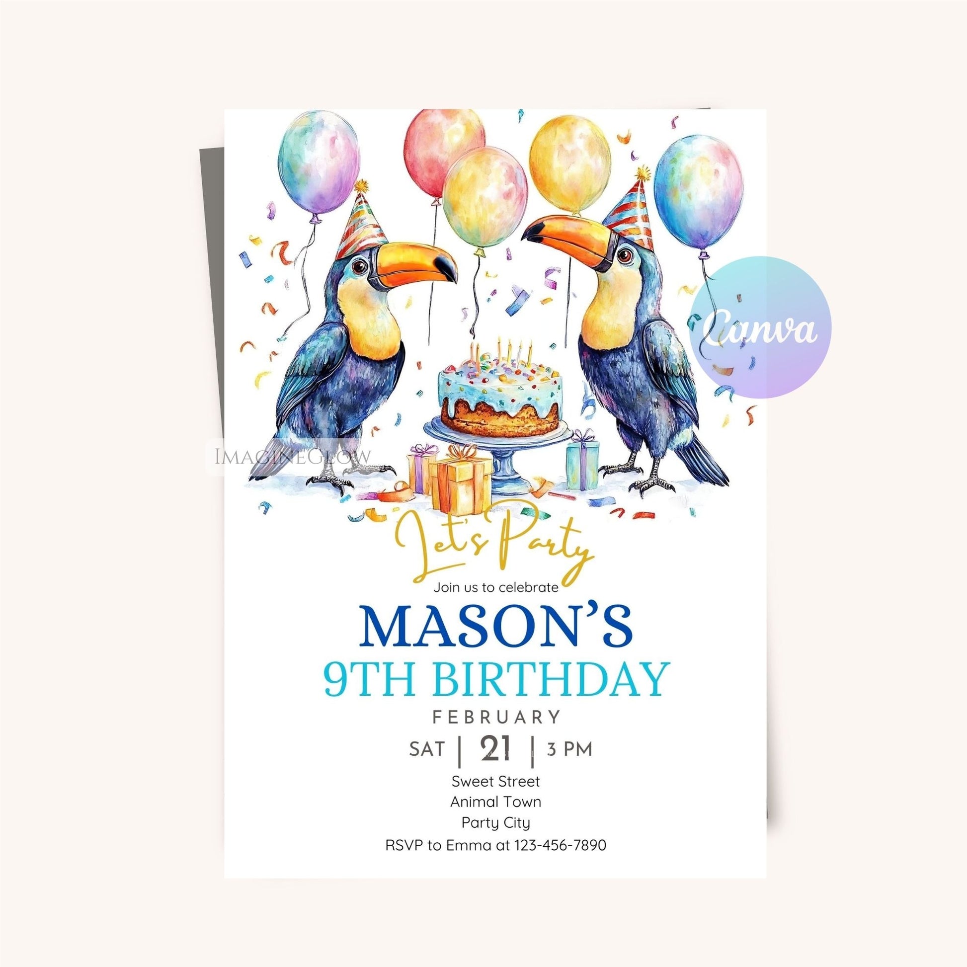 Toucan Birthday Invitation tropical party theme