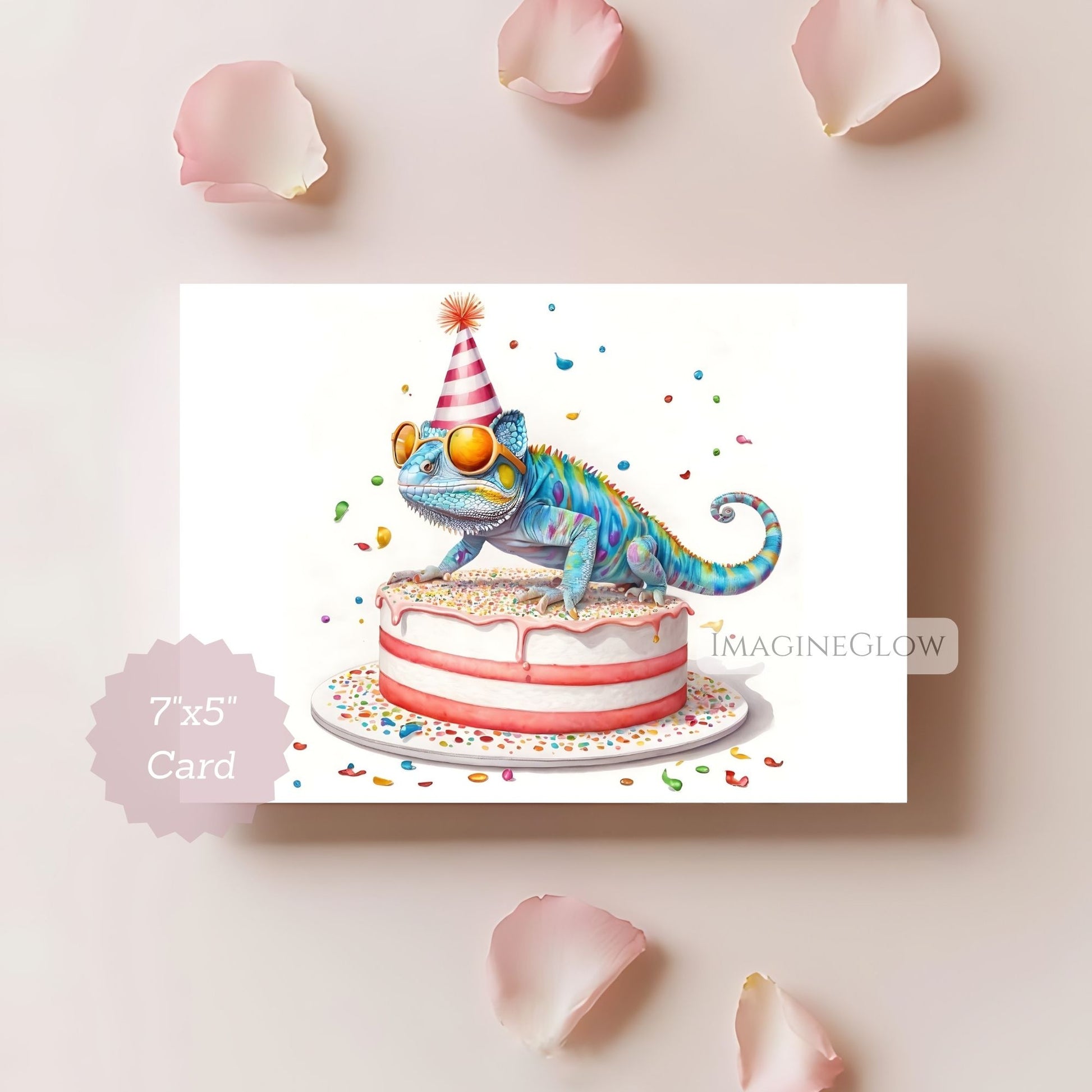 Reptile lover birthday card
Lizard theme birthday card
Unique chameleon illustration card