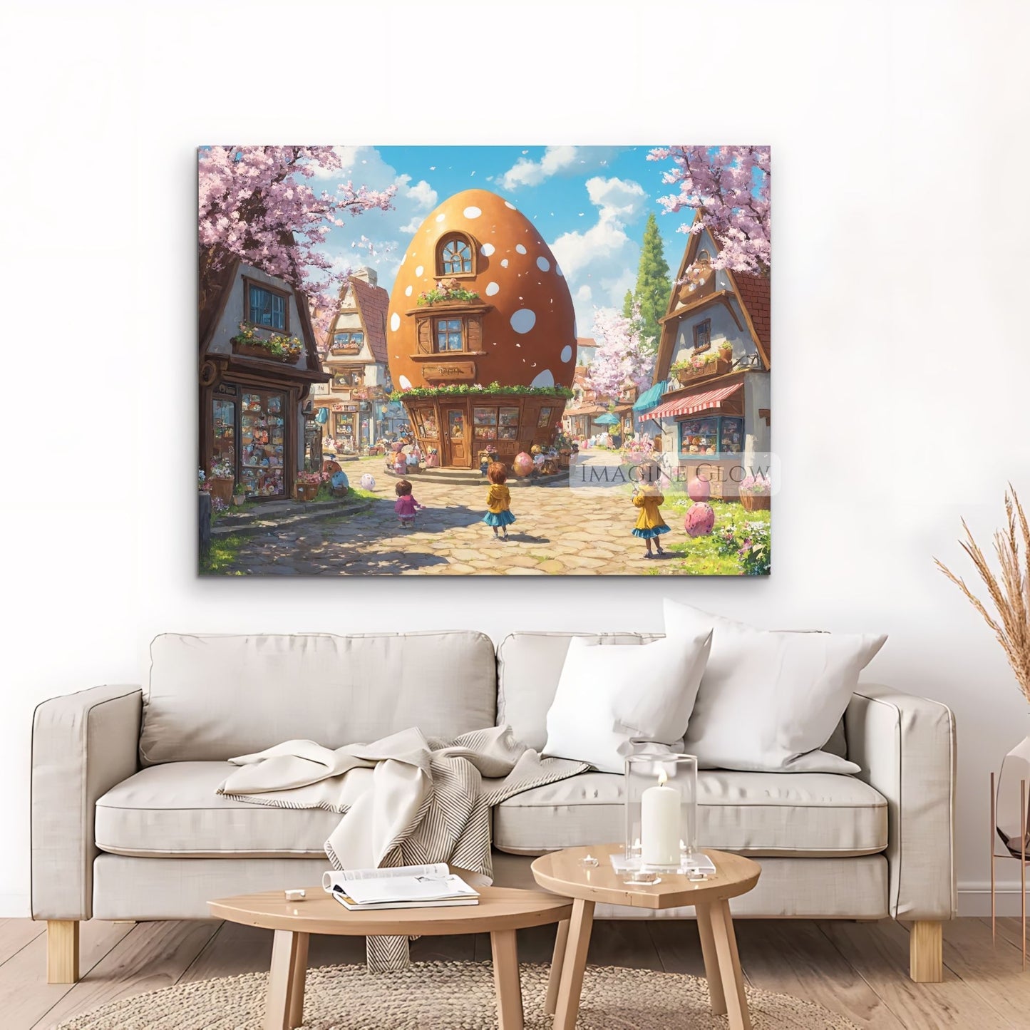 Vibrant Easter Street Scene with Spring Decorations