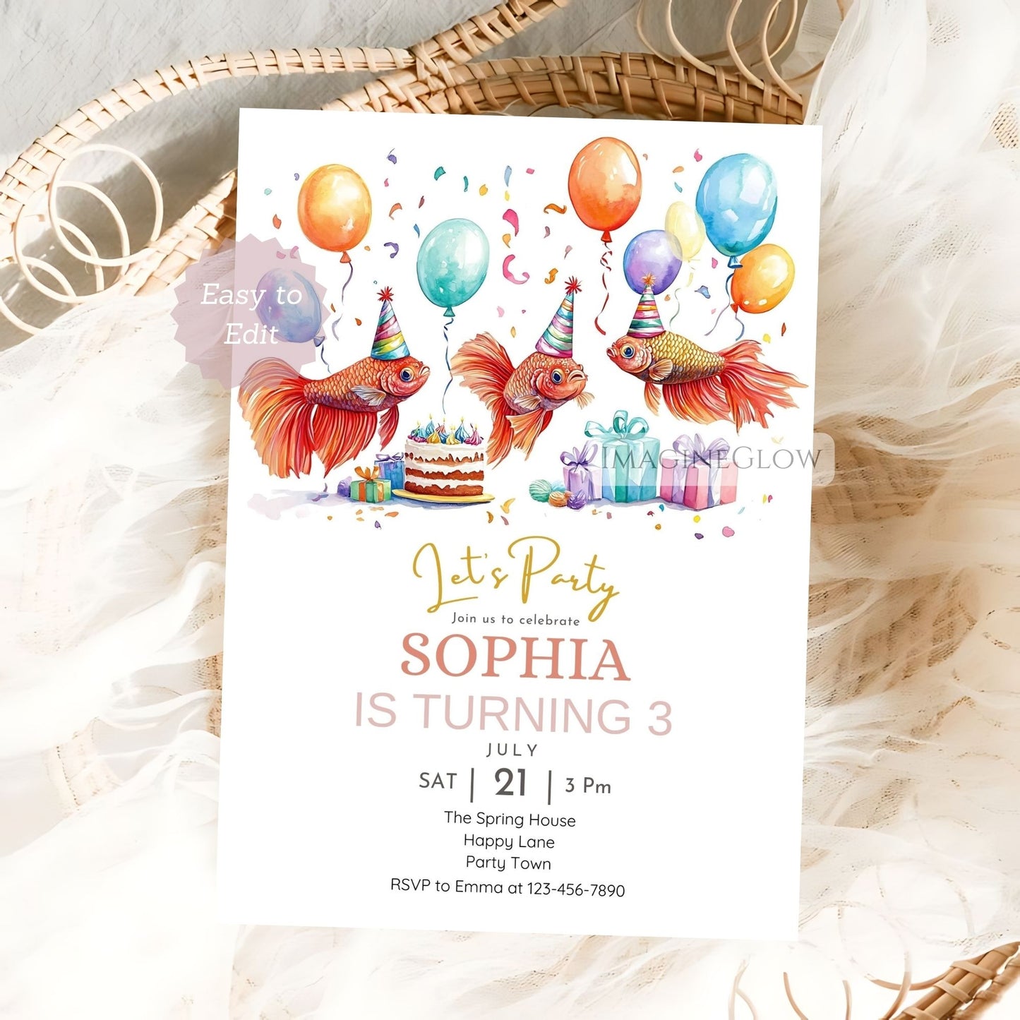 Fish birthday card for underwater party