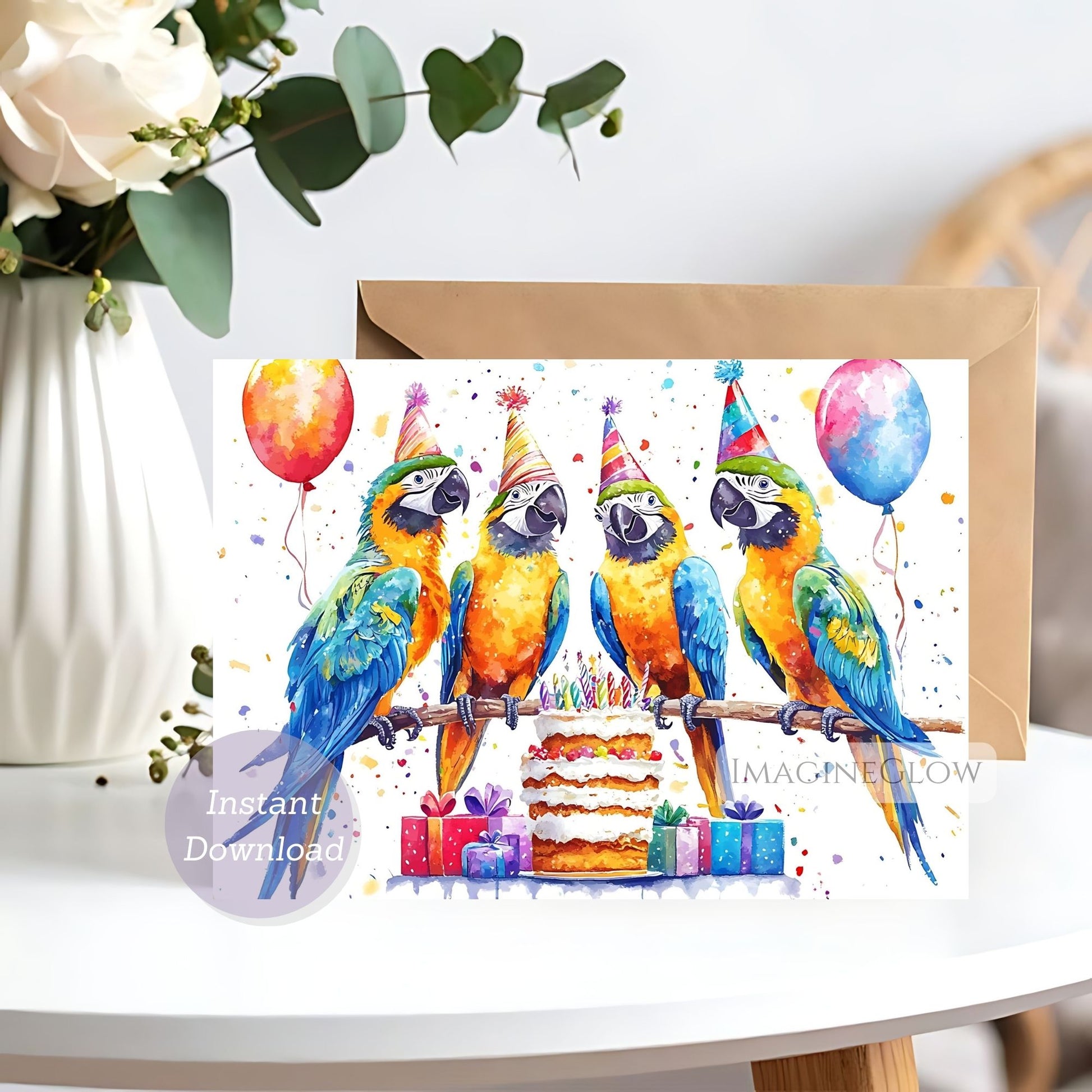 parrot birthday card
colorful parrot greeting card
tropical bird birthday card