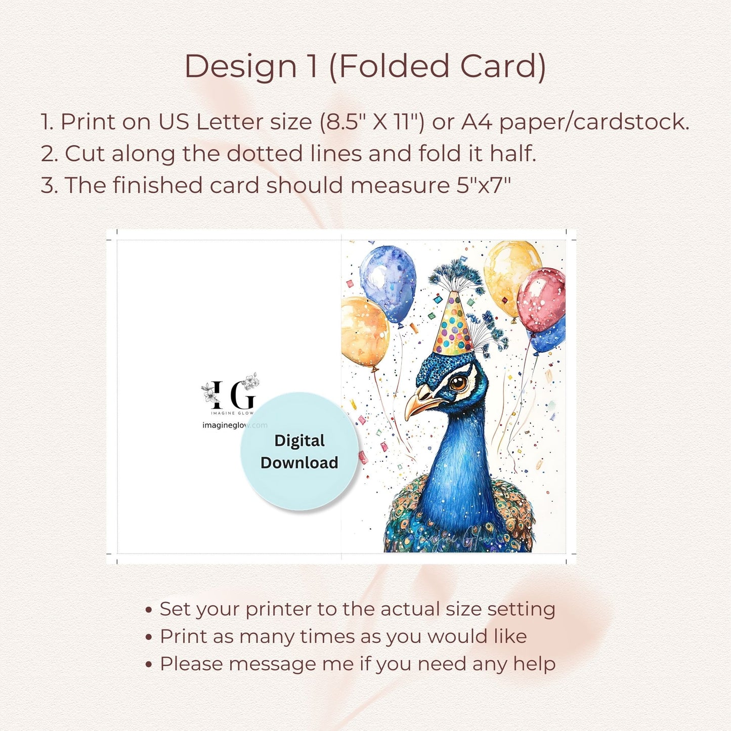 Peacock Birthday Card - Elegant Peacock Feather Greeting Card
