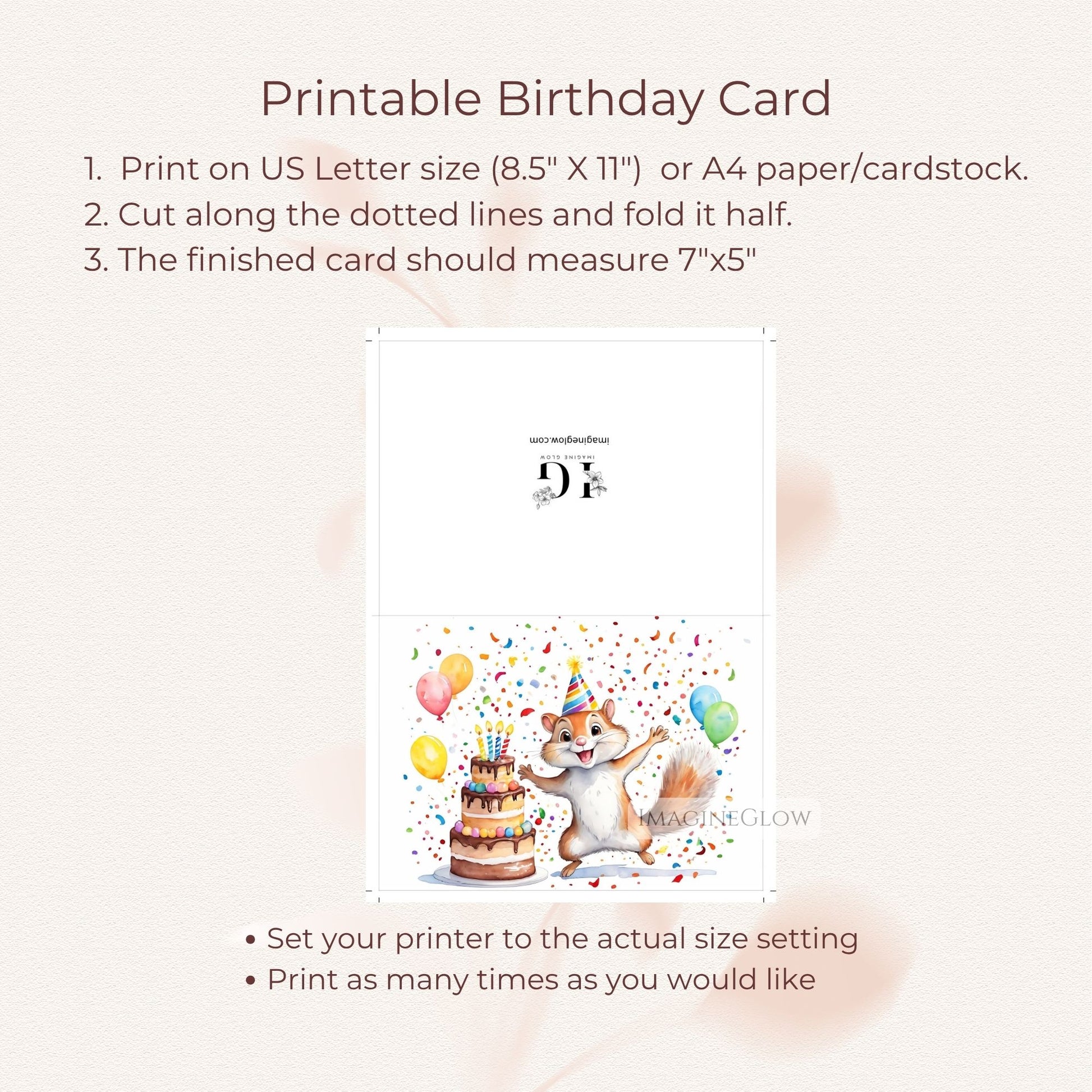 blank inside birthday card
colorful squirrel illustration
forest animal birthday card