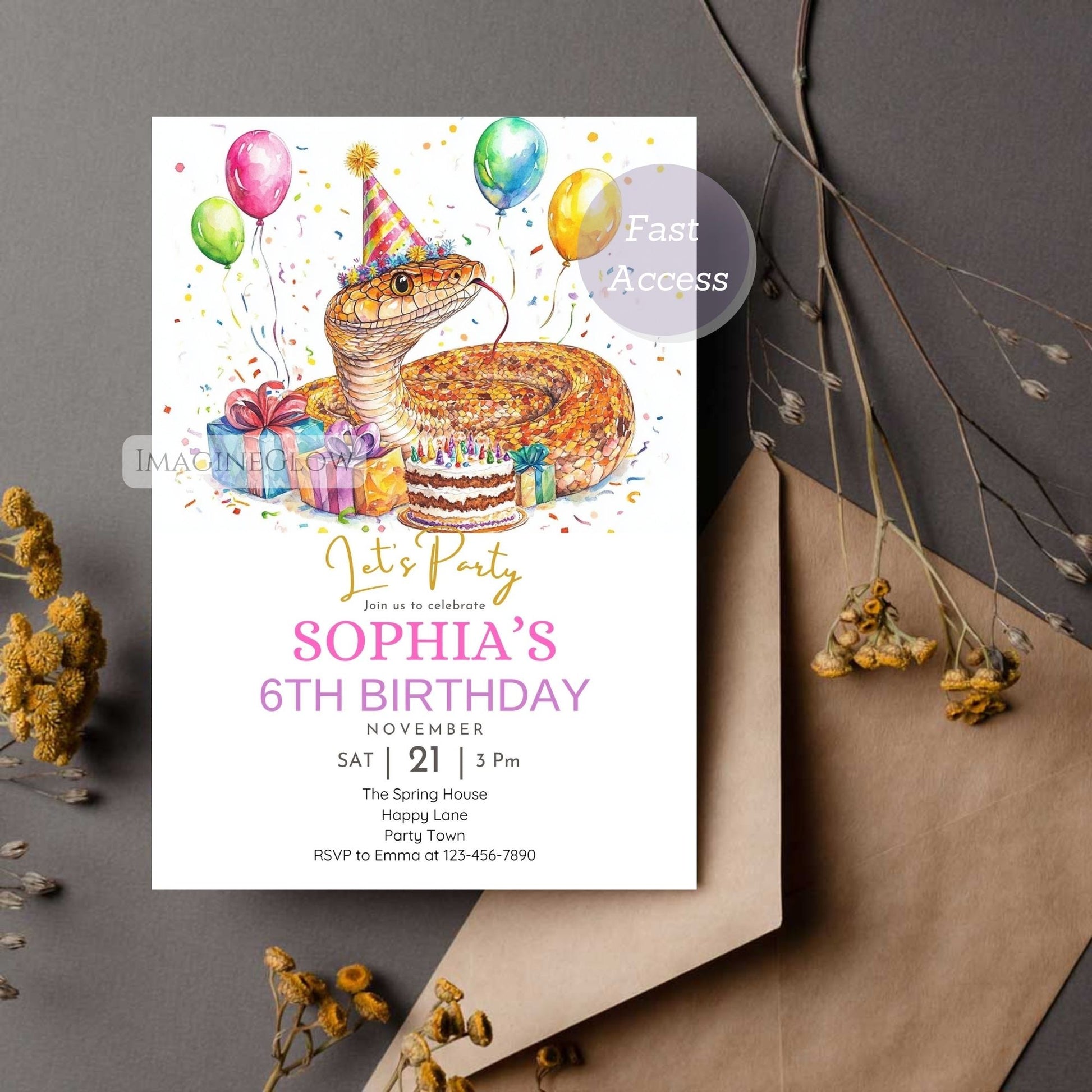 Instant download corn snake birthday invitation
Unique corn snake birthday party invite editable