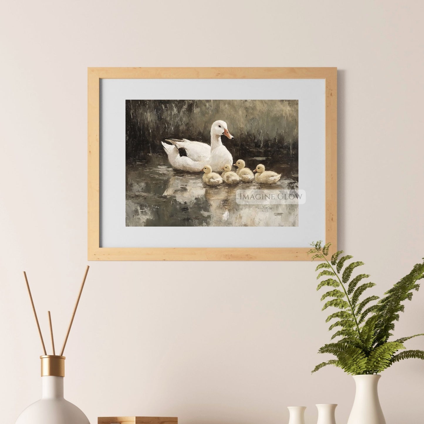 Rustic farmhouse wall art featuring a mother duck and babies