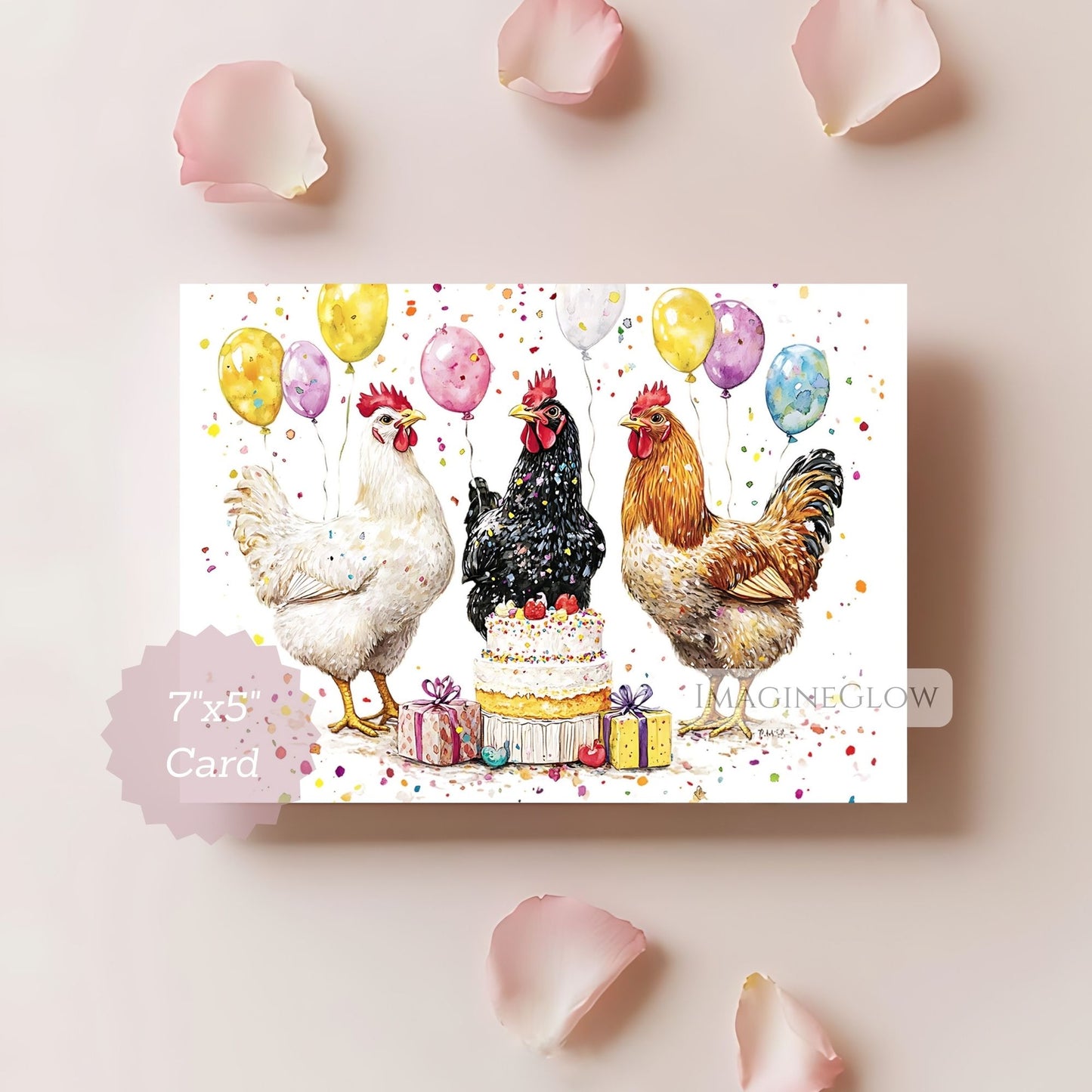 Chicken Birthday Card - Cute Farm Animal Card - Rustic Country Greeting