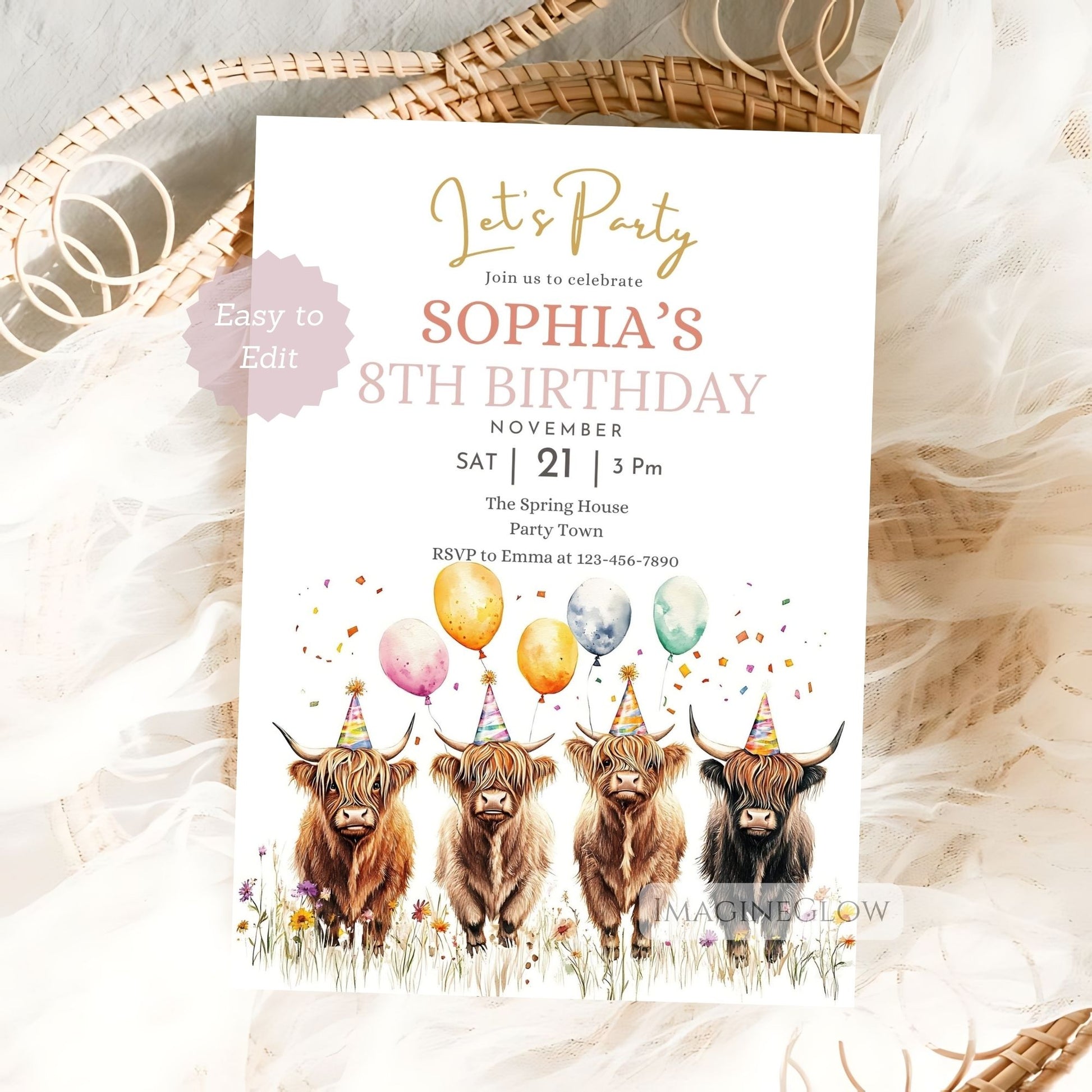Highland cow birthday invitation for kids
Rustic Highland cow party invite