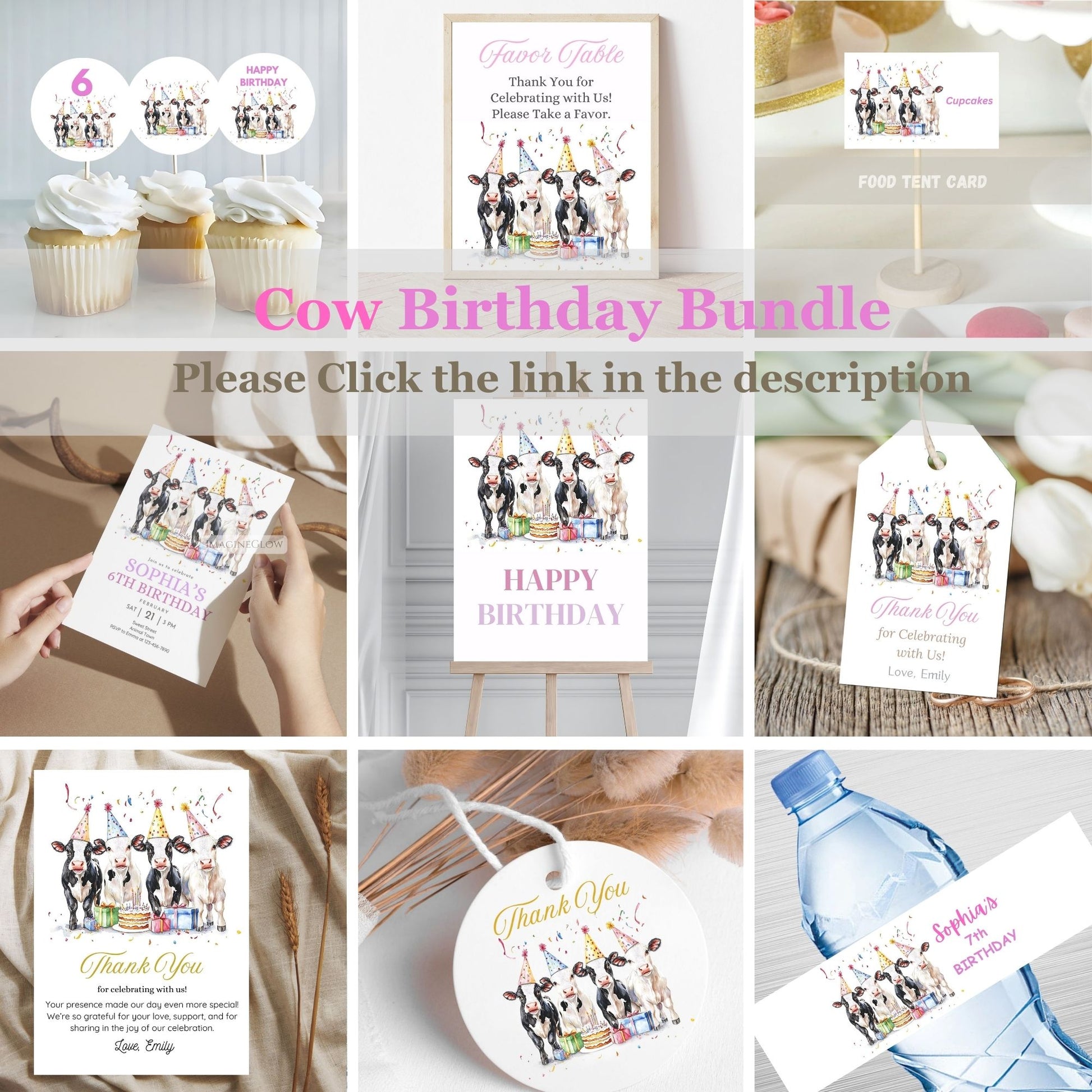 editable cow birthday invitation bundle
