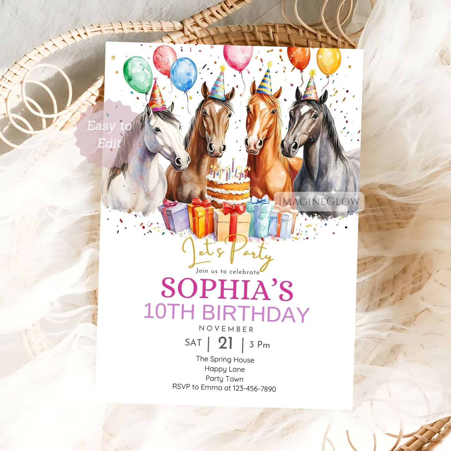 Western cowboy horse birthday invitation template
Galloping horse birthday invitation for children