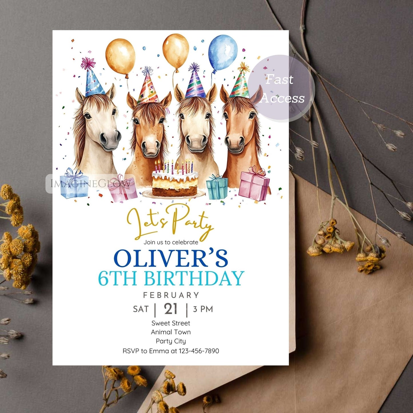 Pony ride party invitation template