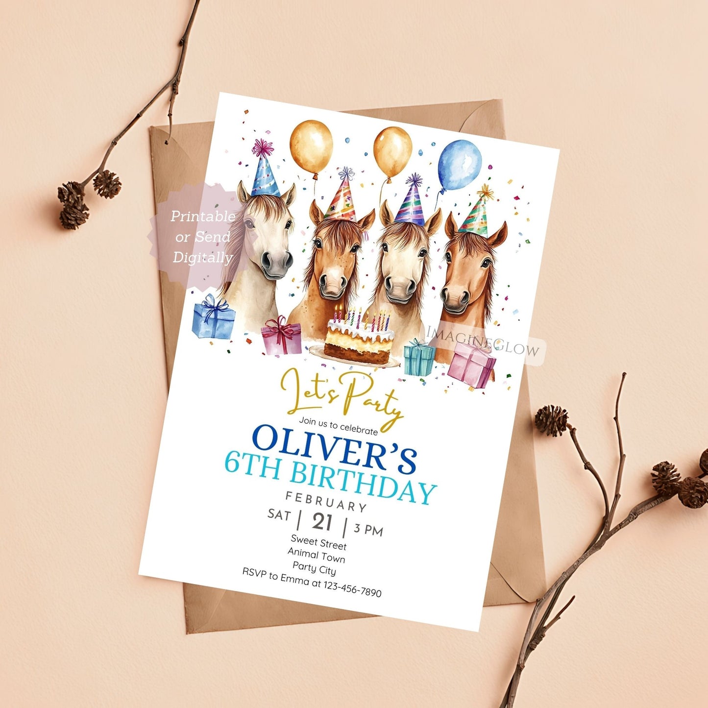 Printable horse birthday invitation for boys
Editable cowboy party invite