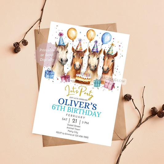 Printable horse birthday invitation for boys
Editable cowboy party invite