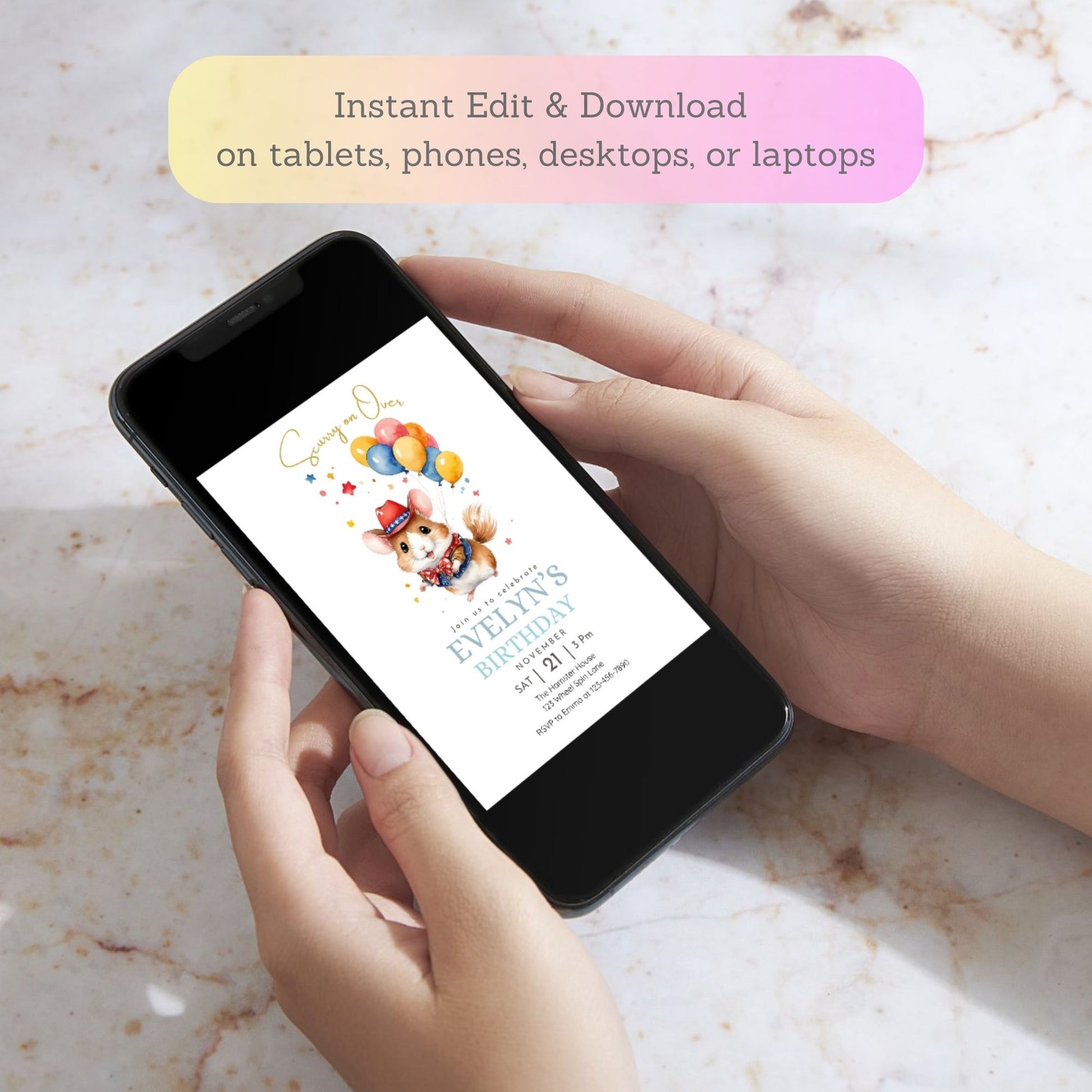 Hamster rodeo birthday invitation
Wild West birthday party invitation
Barnyard cowboy theme birthday invite