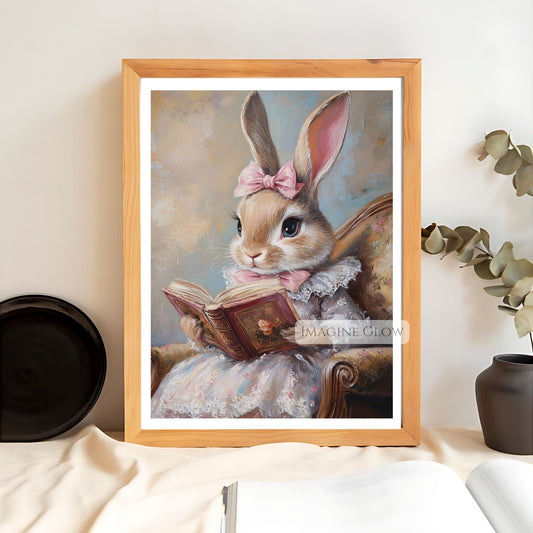 Rabbit with open book illustration print