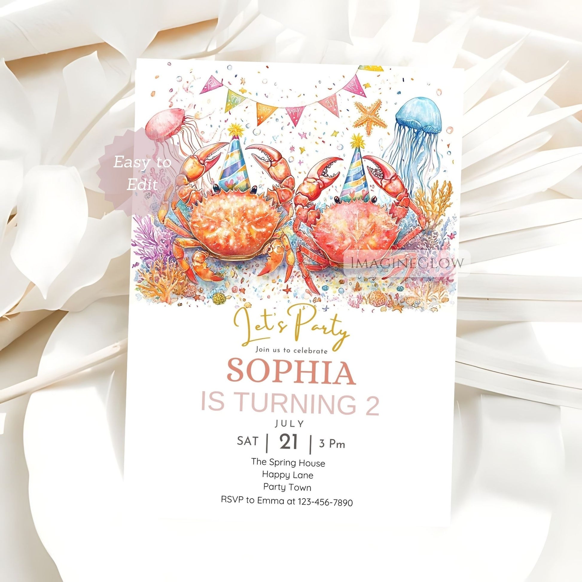 Beach themed crab birthday party invite