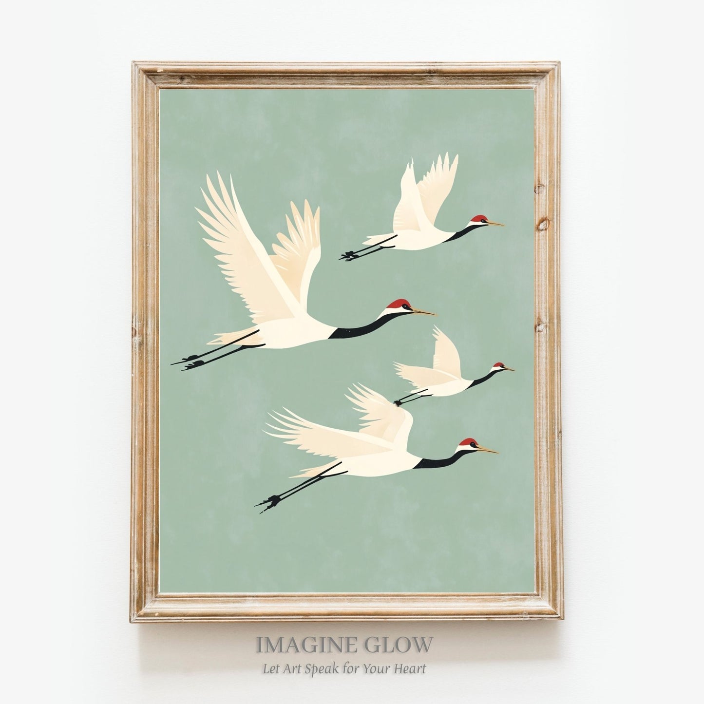 Crane print with flying birds in Japanese art style.