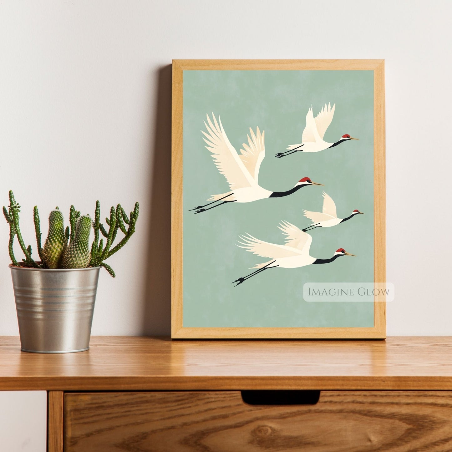 Antique Japanese crane painting with elegant bird decor.