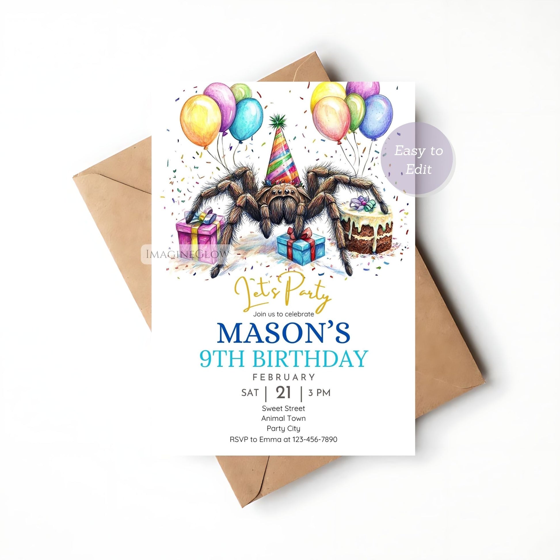 Printable spider party invitation for kids & adults.