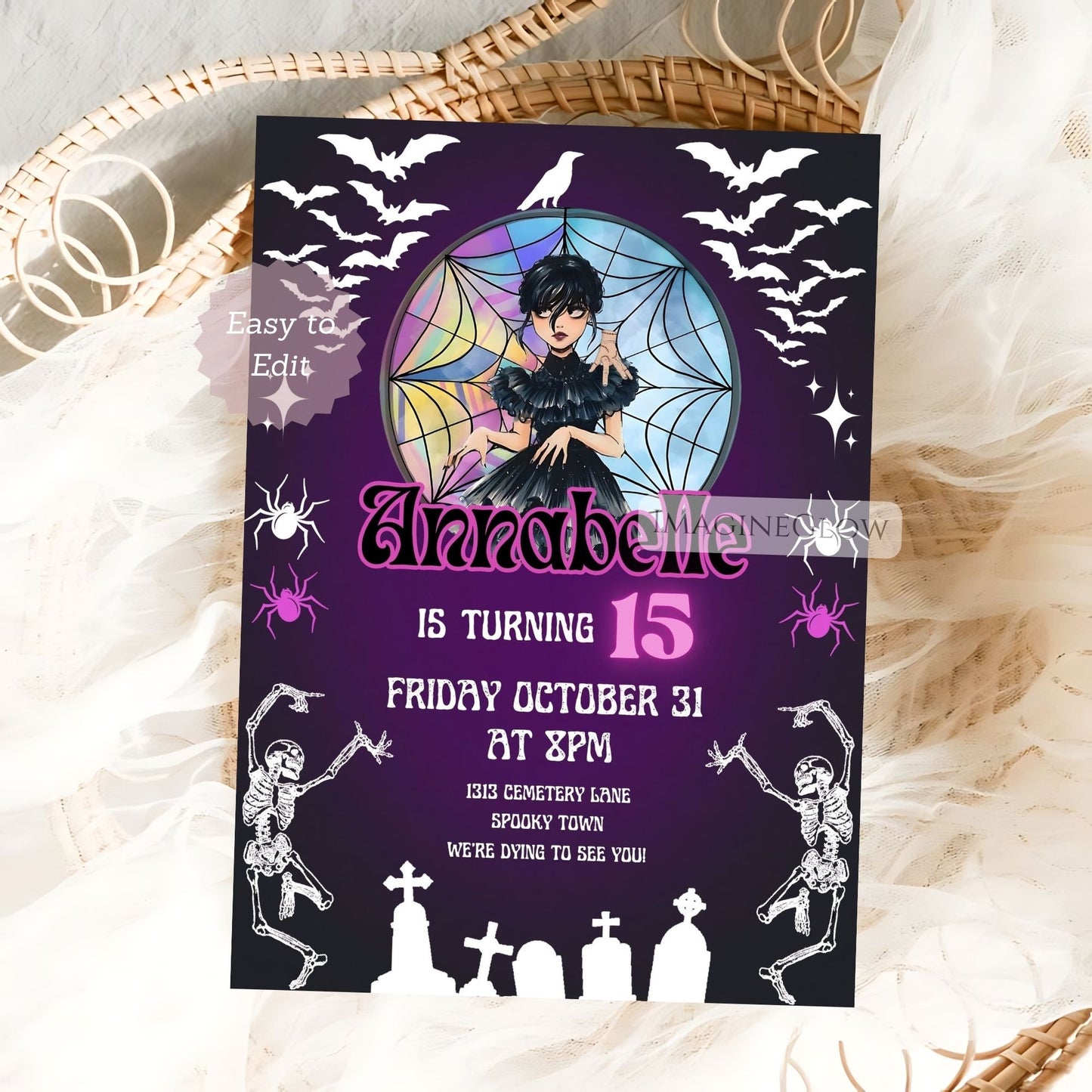 Gothic party invitation with Wednesday theme