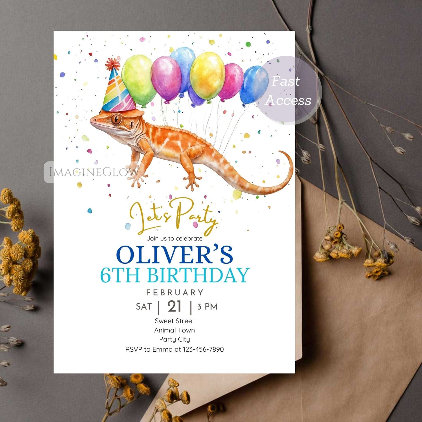 gecko lover birthday party printable