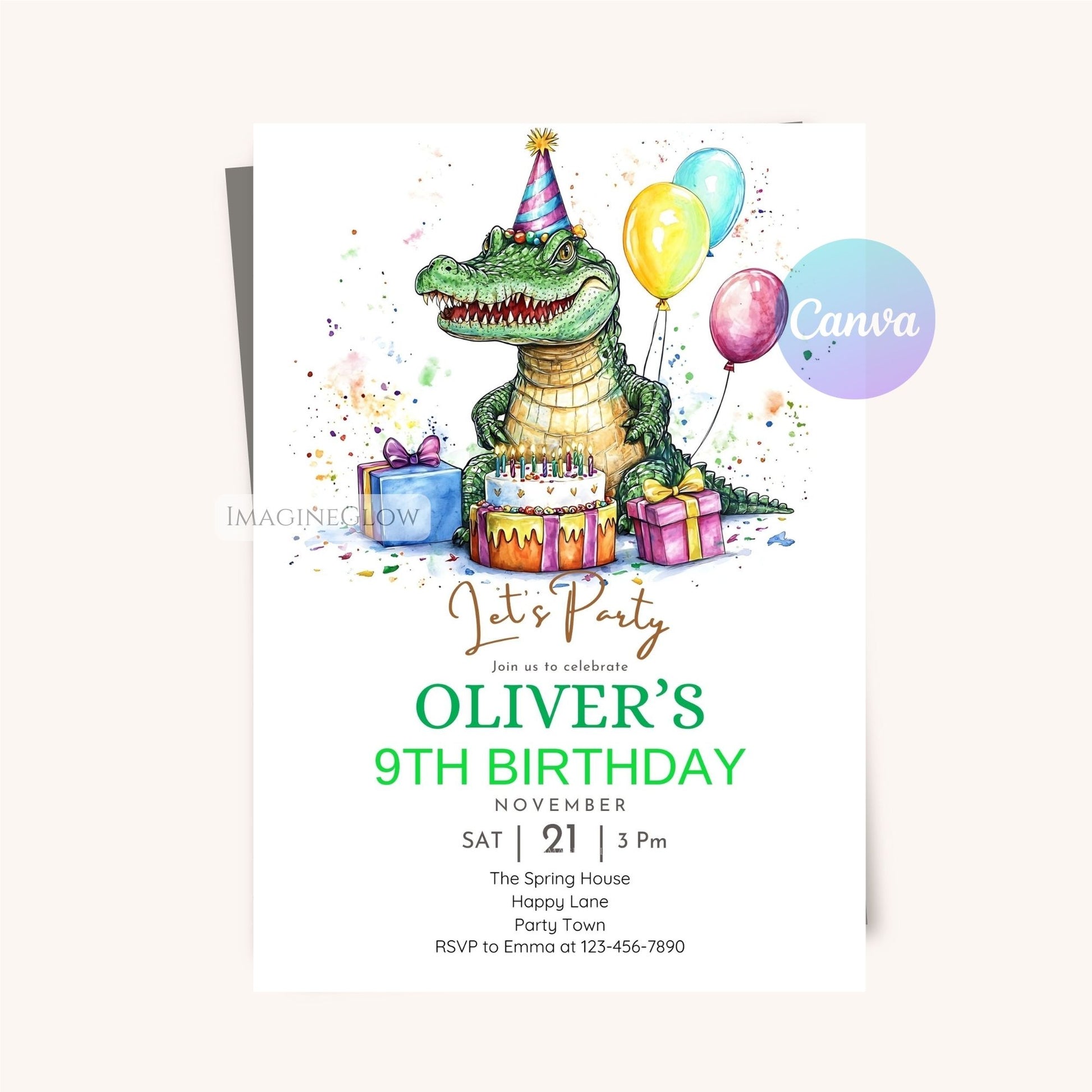Crocodile Birthday Invitation - Jungle Safari Theme