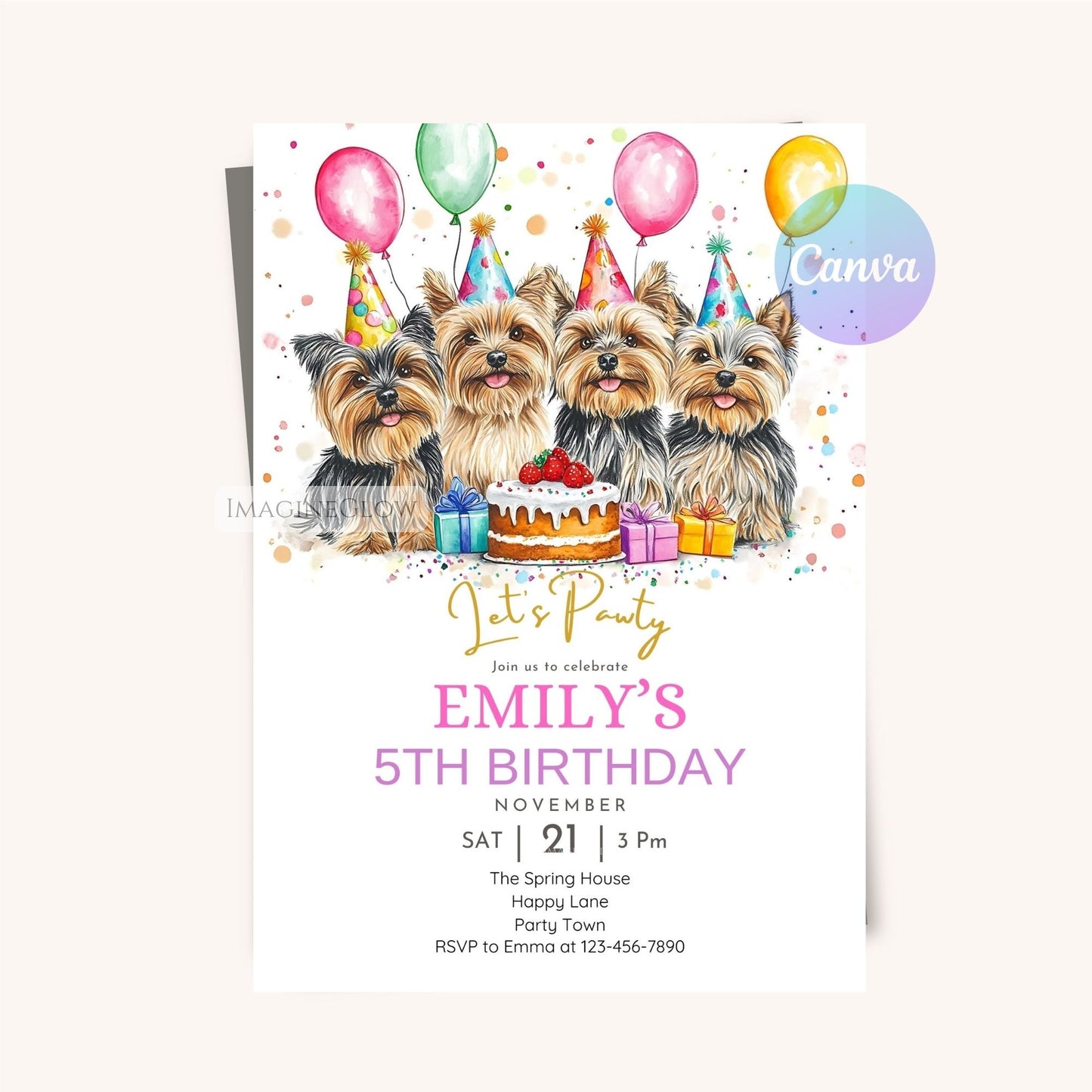 Customizable Yorkshire Terrier digital birthday invite