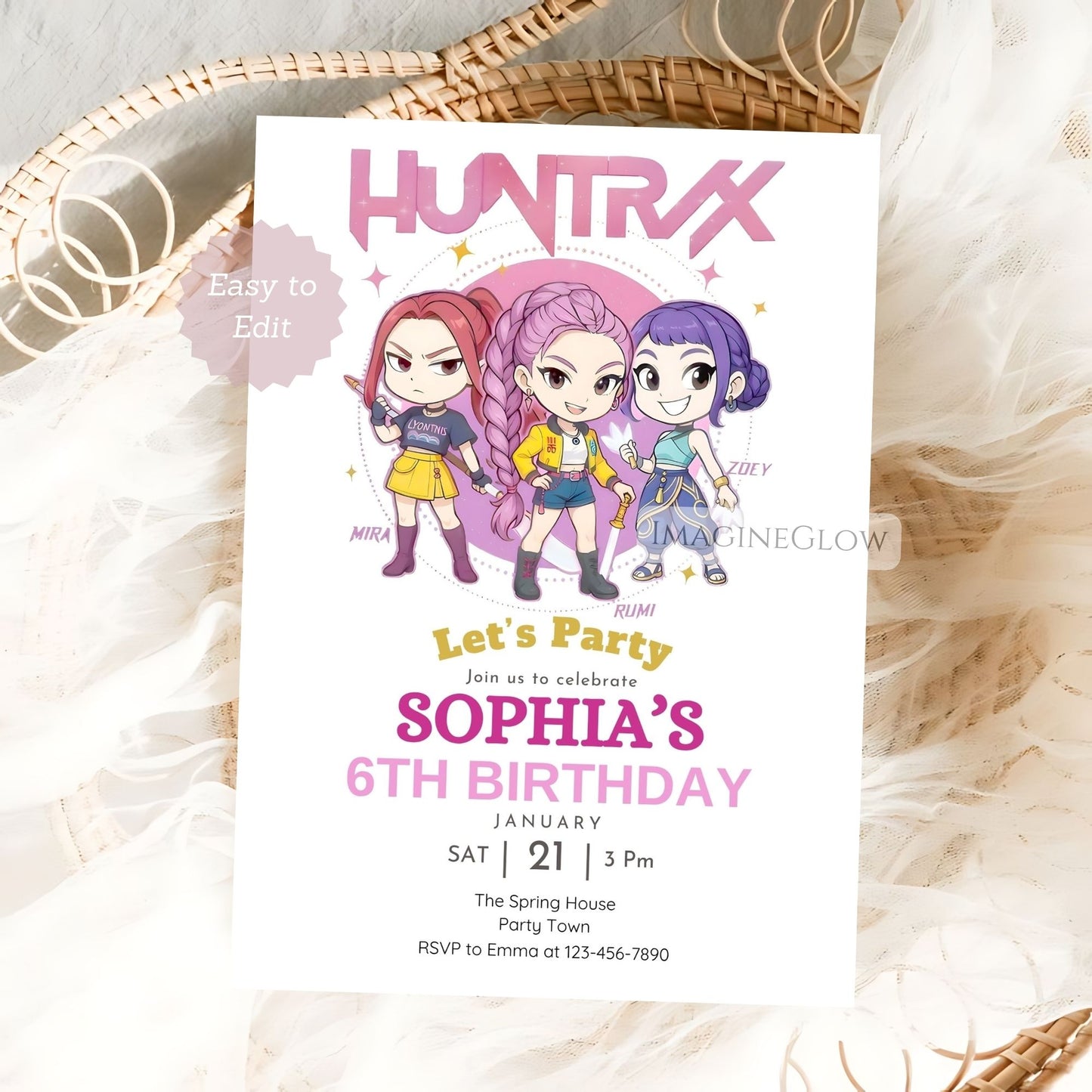 kpop demon hunters birthday invitation
huntrix kpop party invite printable