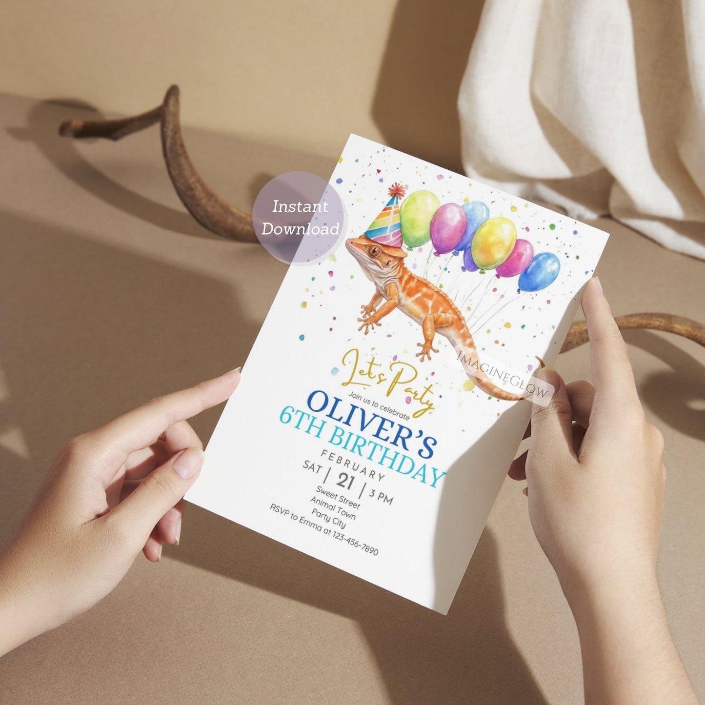 instant download reptile party invitation