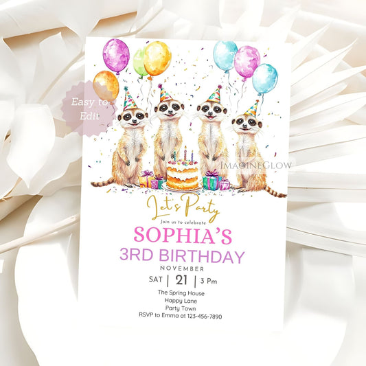 Meerkat birthday invitation printable for kids