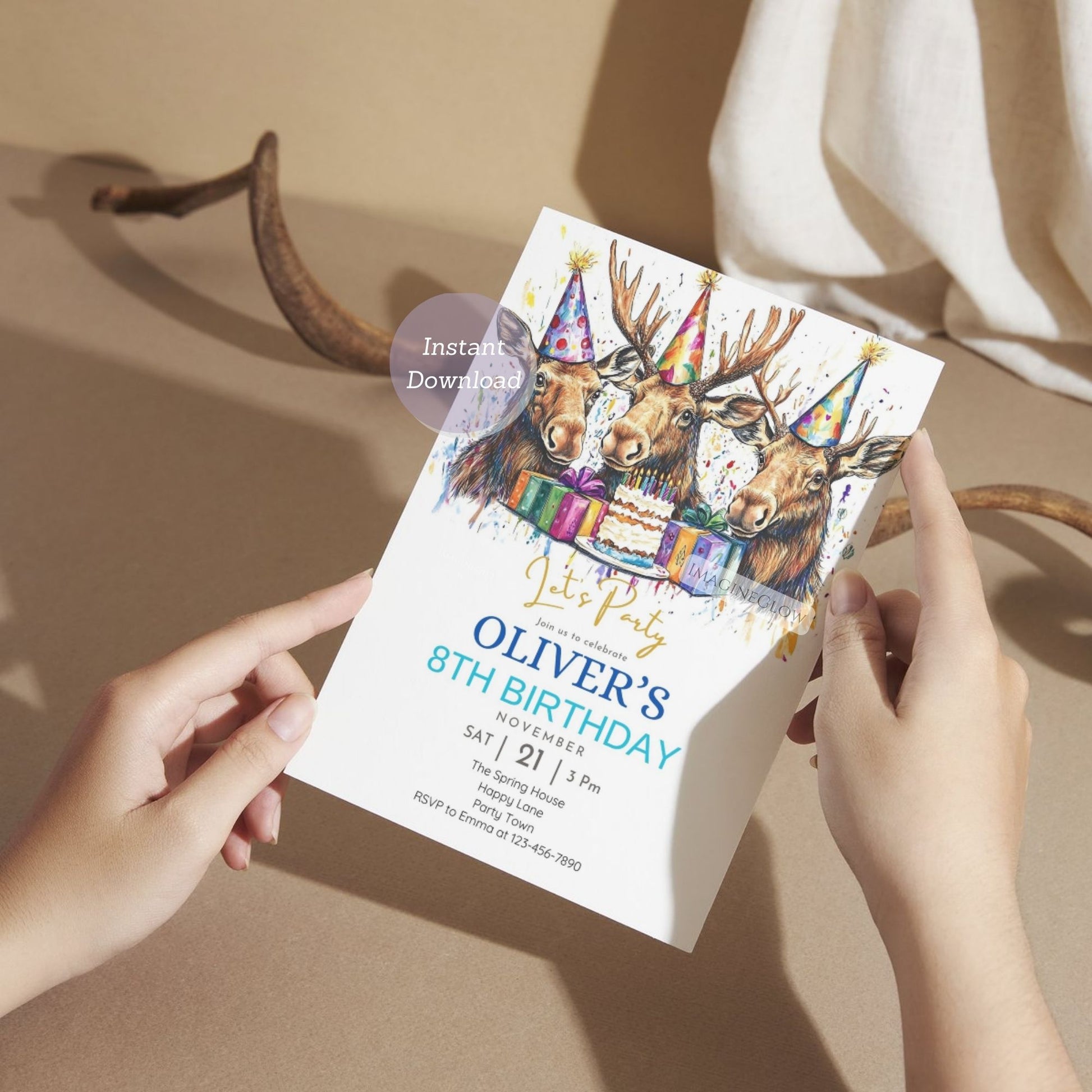 Fun Moose Birthday Invitation - Outdoor Adventure