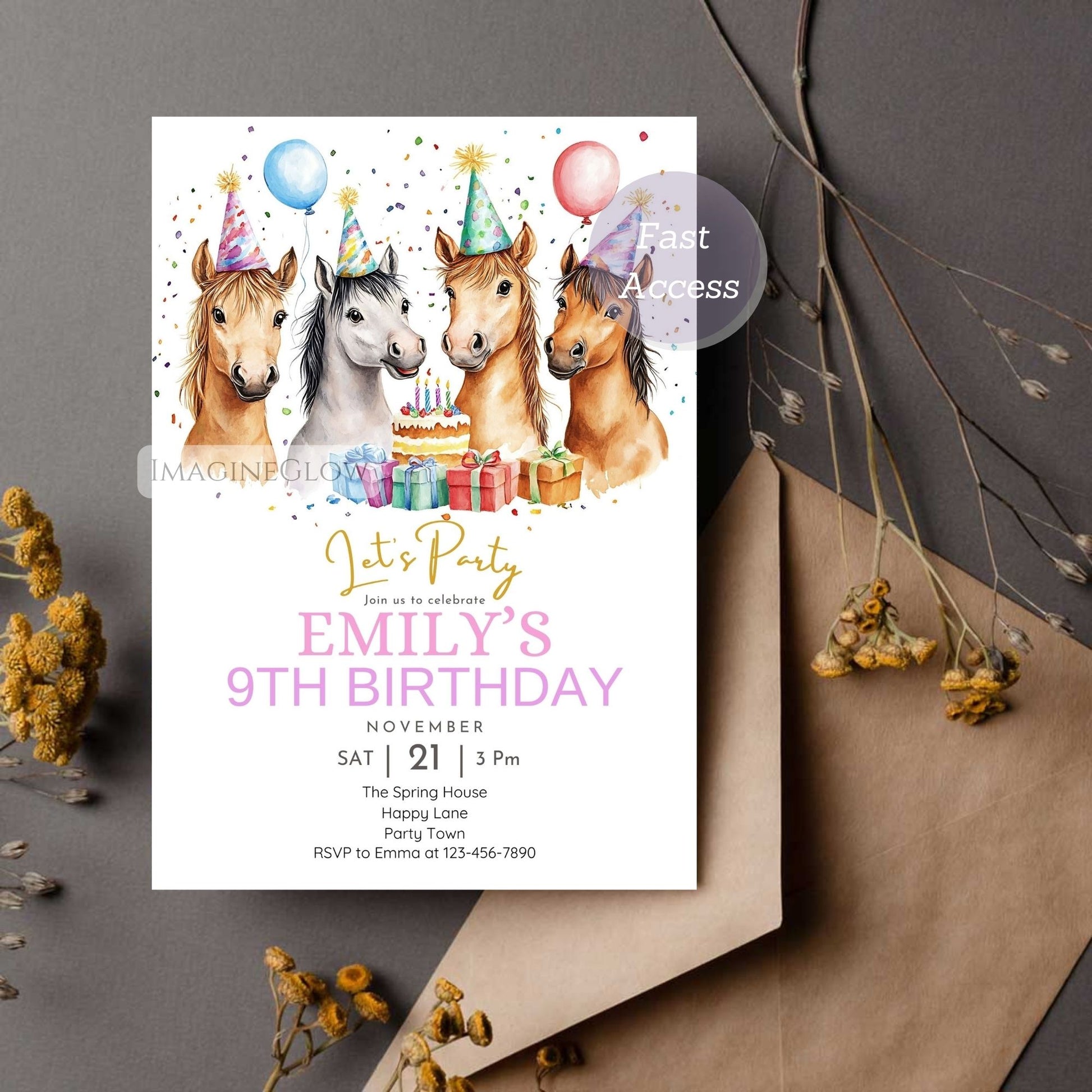 custom girl pony party invitation