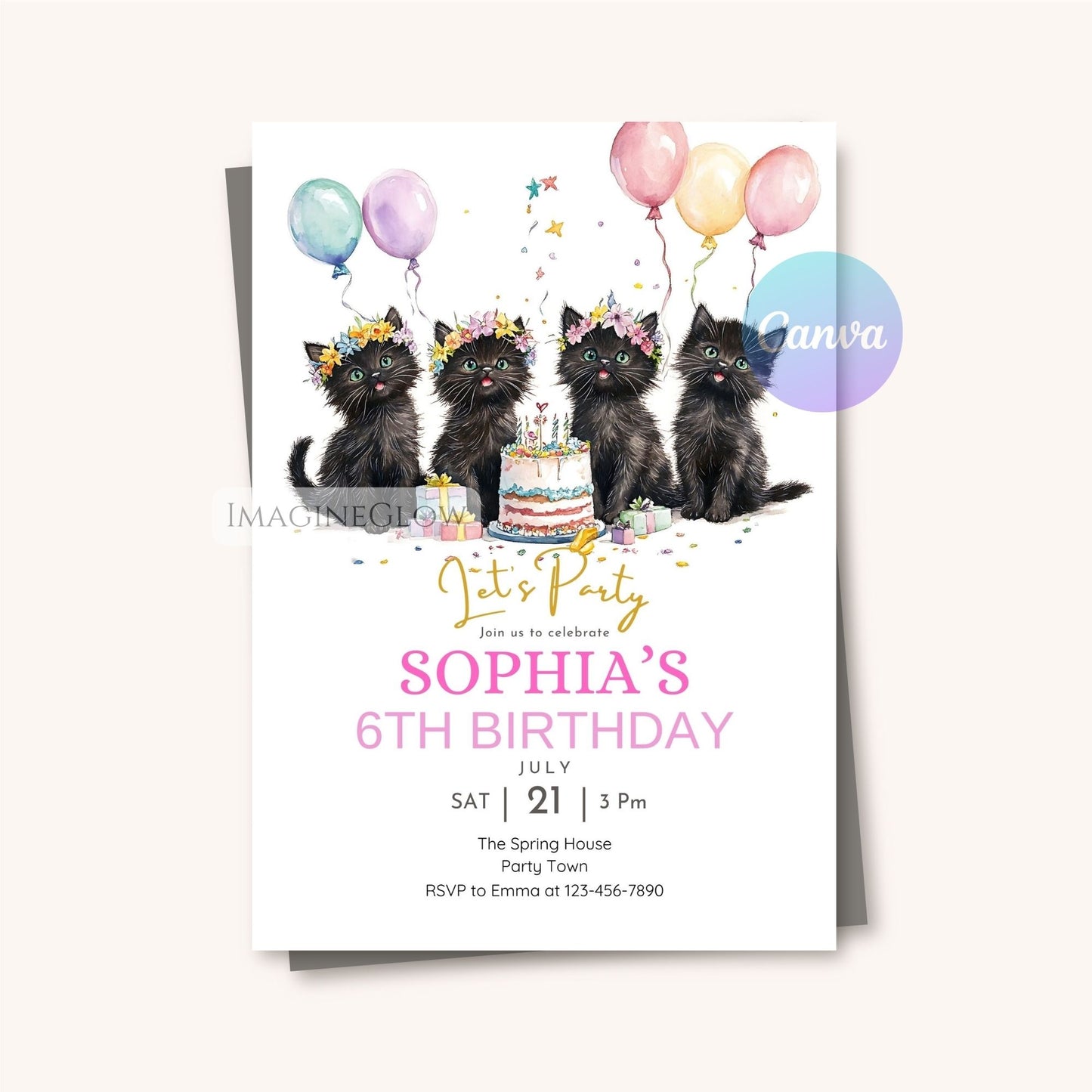customizable kitten birthday invitation canva