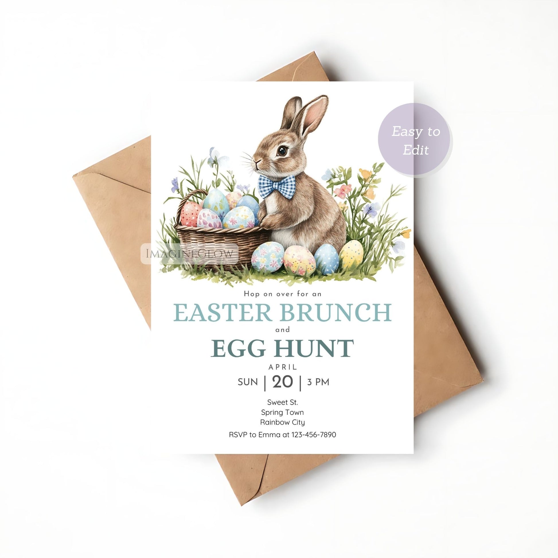 Bunny with Basket of Eggs Easter Invitation