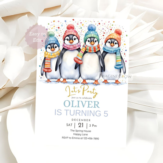 penguin birthday invitation winter wonderland theme