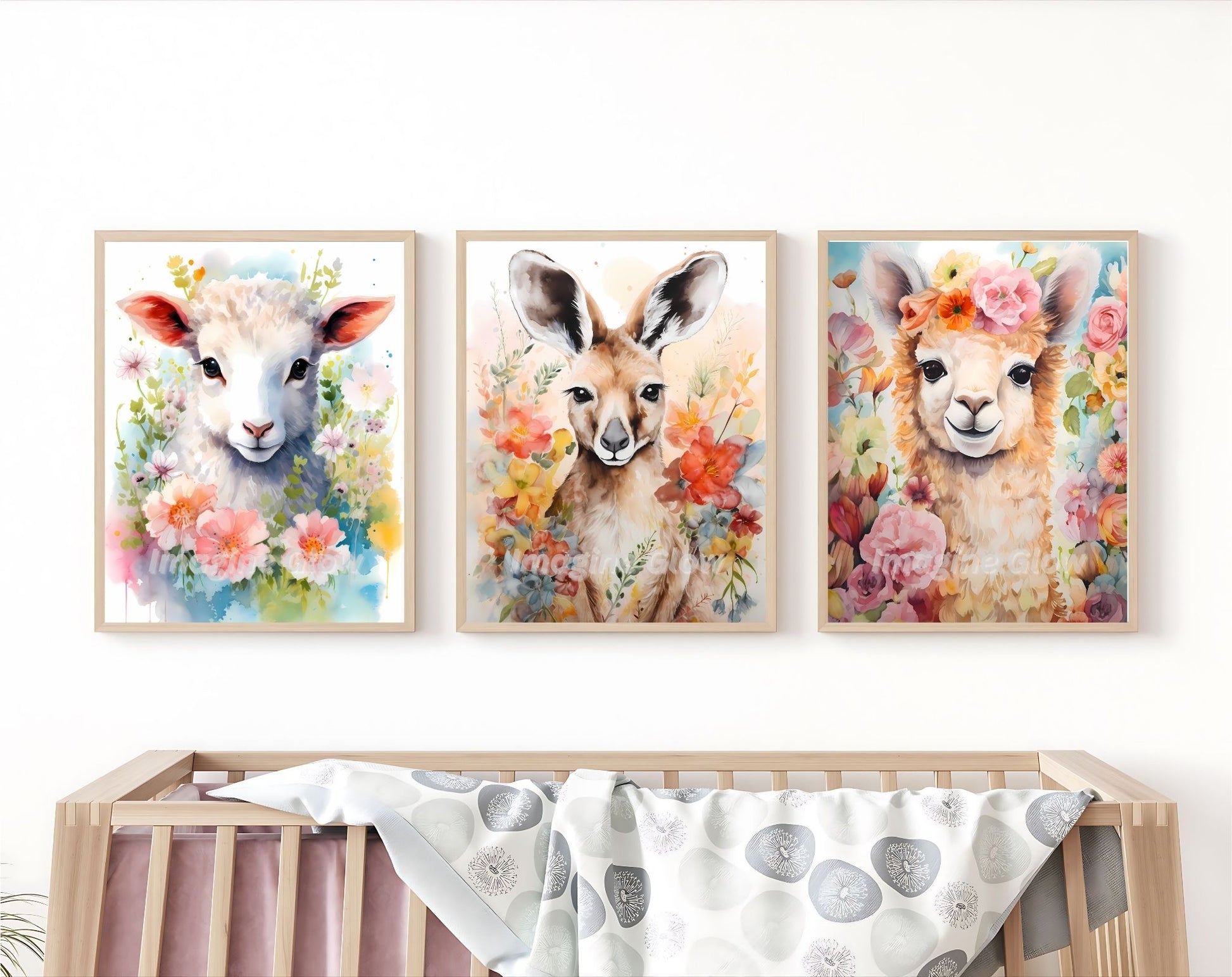 Adorable baby animal prints, set of 3, perfect for a nursery.