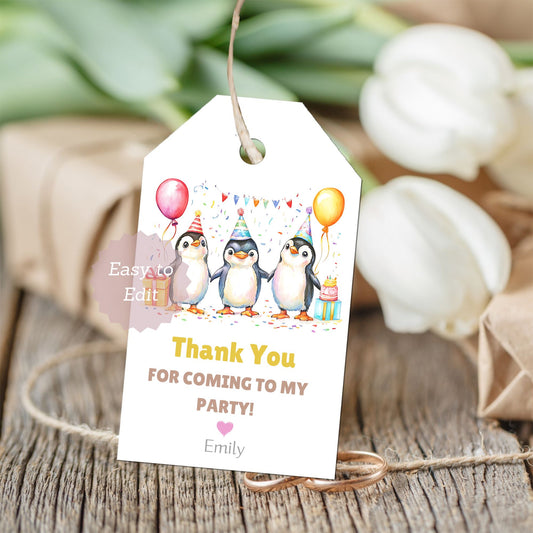 penguin favor tags printable design
editable penguin birthday thank you tags