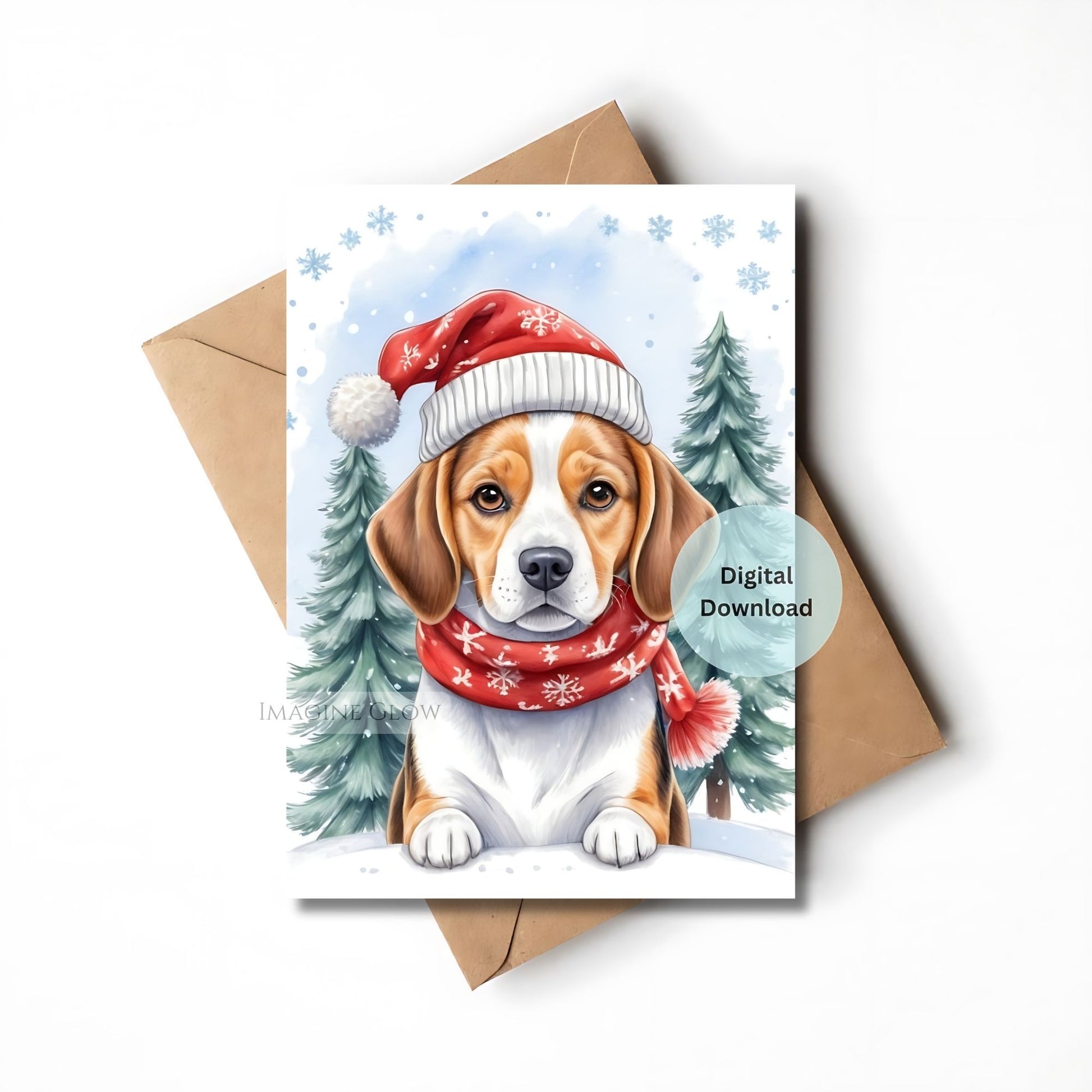 festive beagle christmas card digital