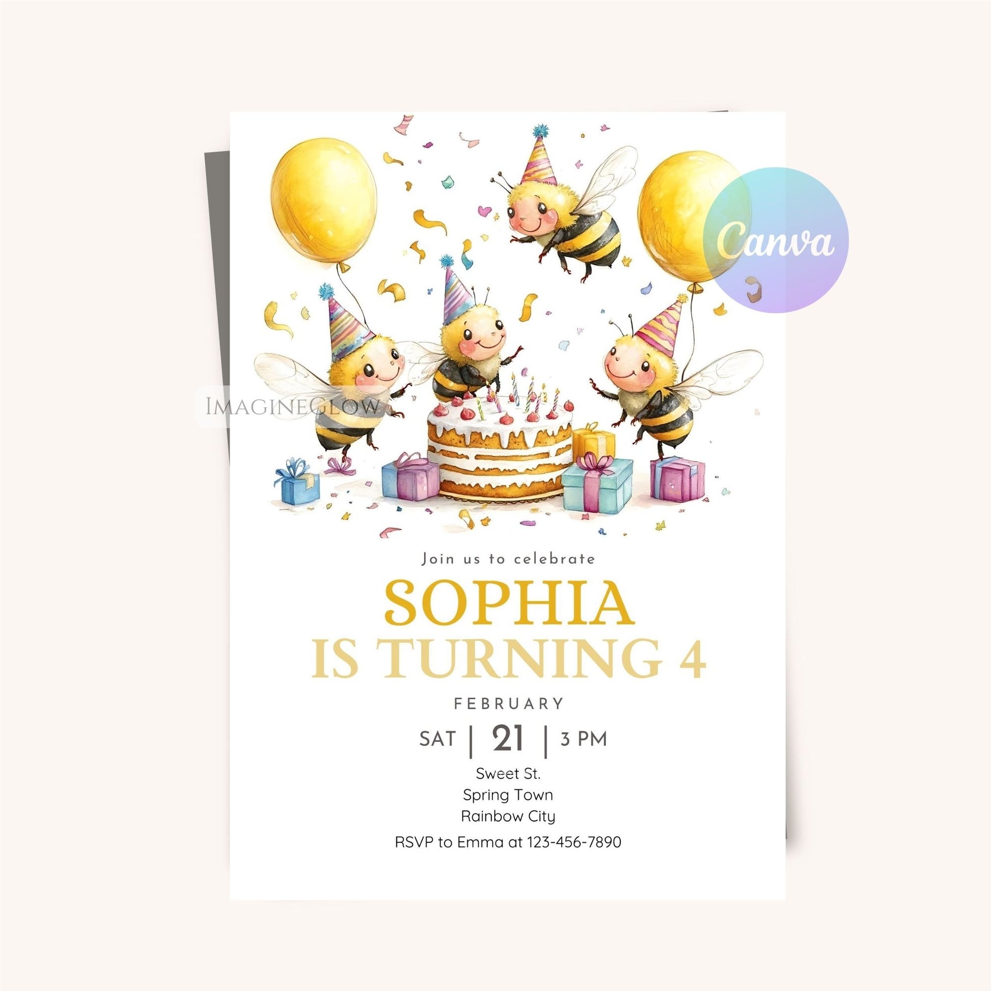 DIY bee birthday invitation