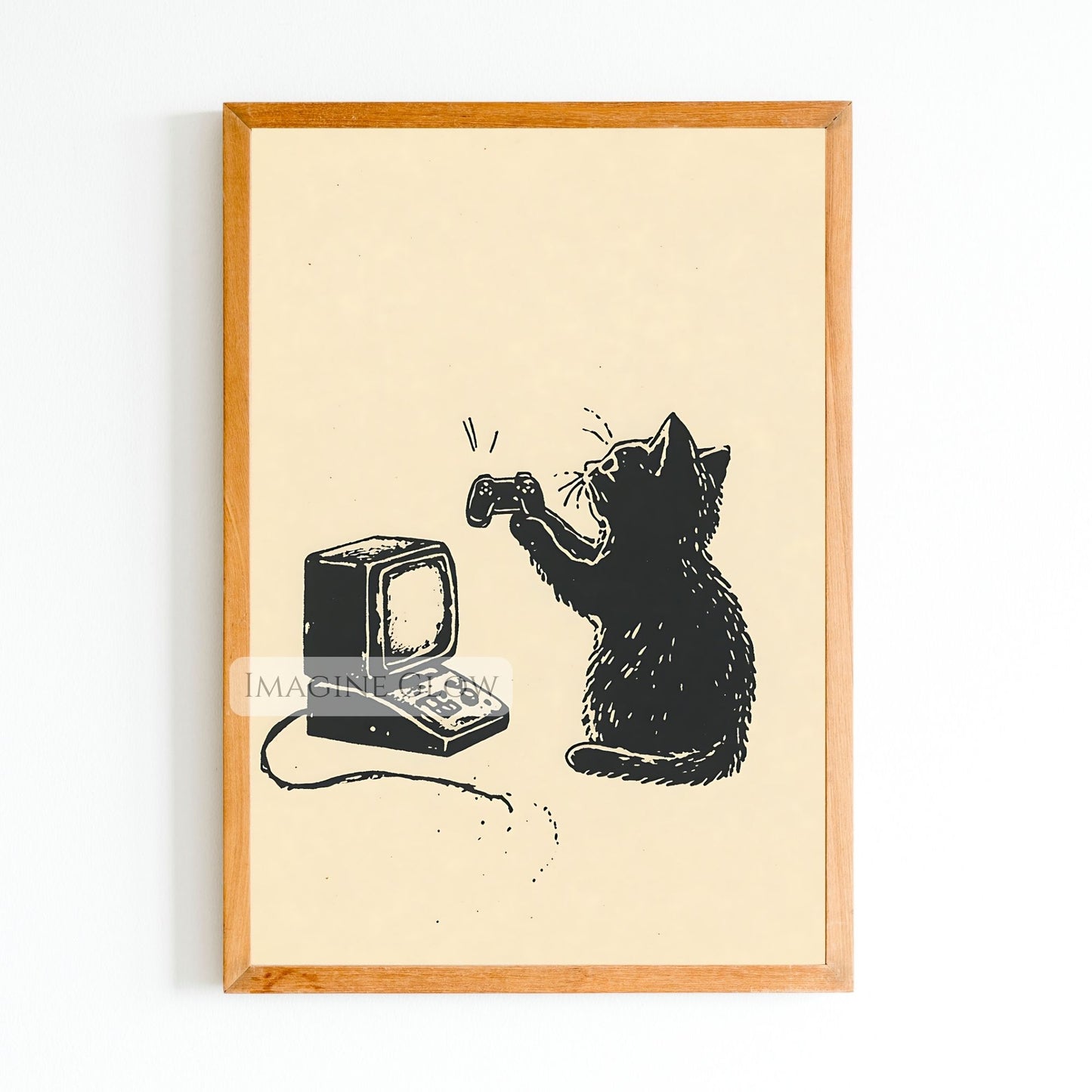 Retro 90s cat gaming poster wall art