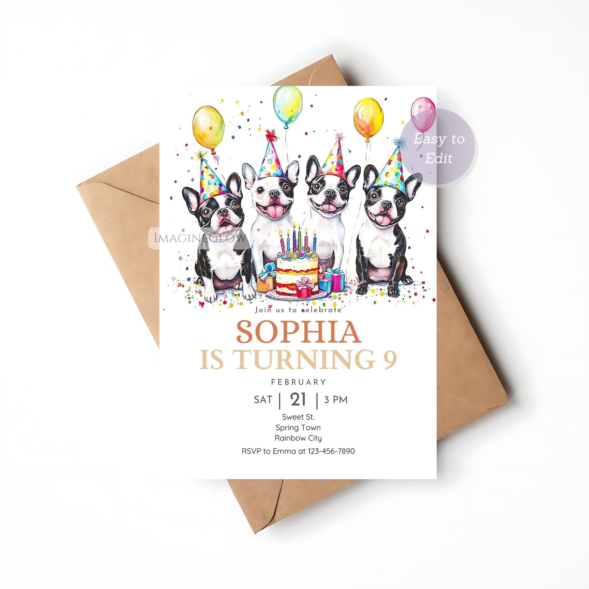 Digital Boston Terrier birthday card for fun celebrations