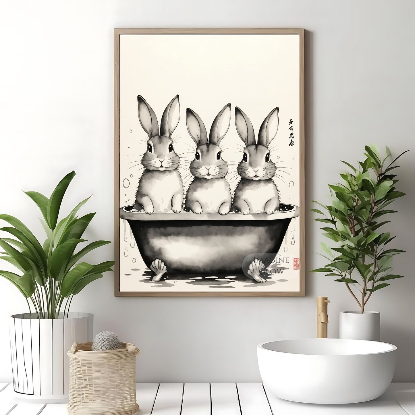 Bunny wall art for kids' bathroom