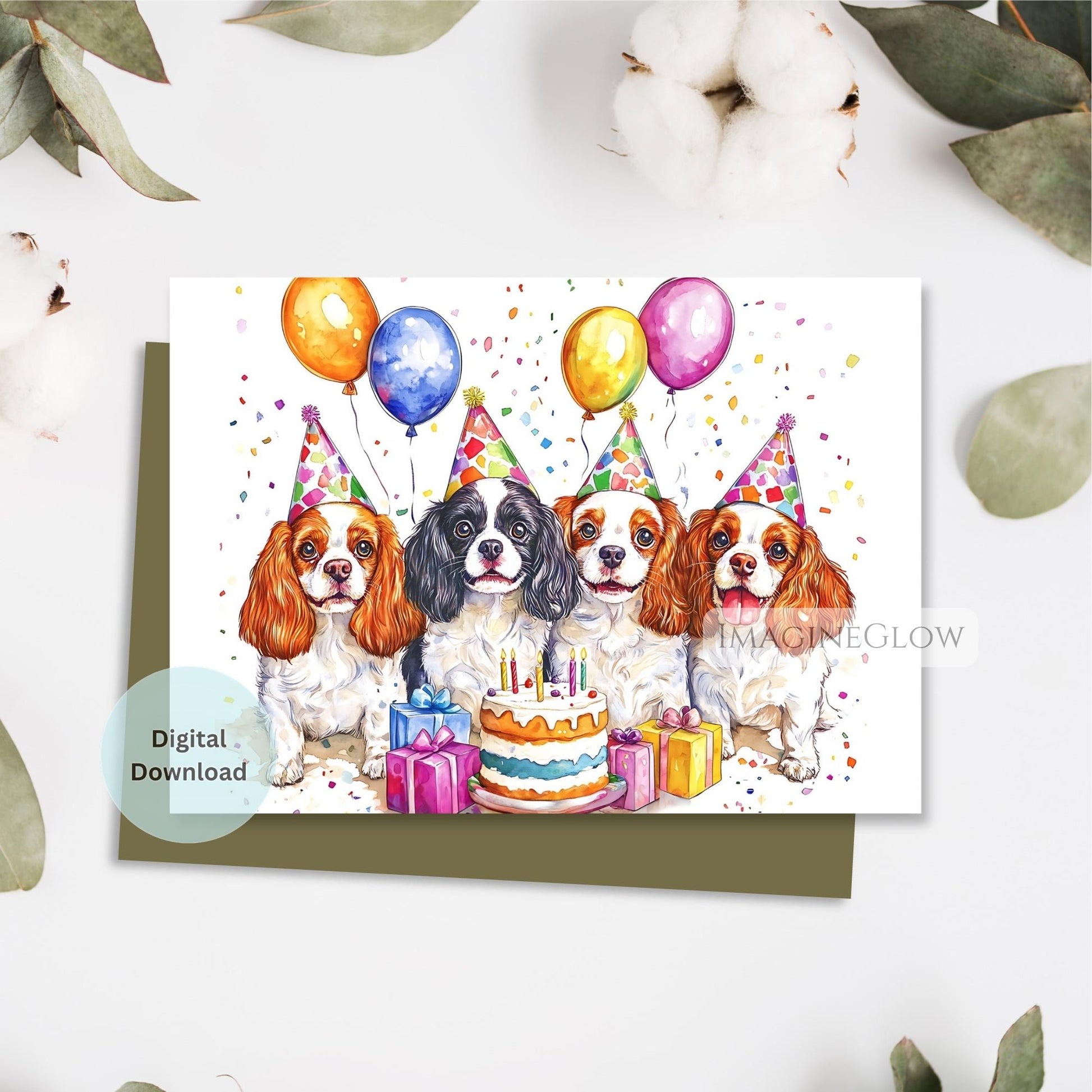 happy birthday card cavalier spaniel dog
digital cavalier birthday greeting card