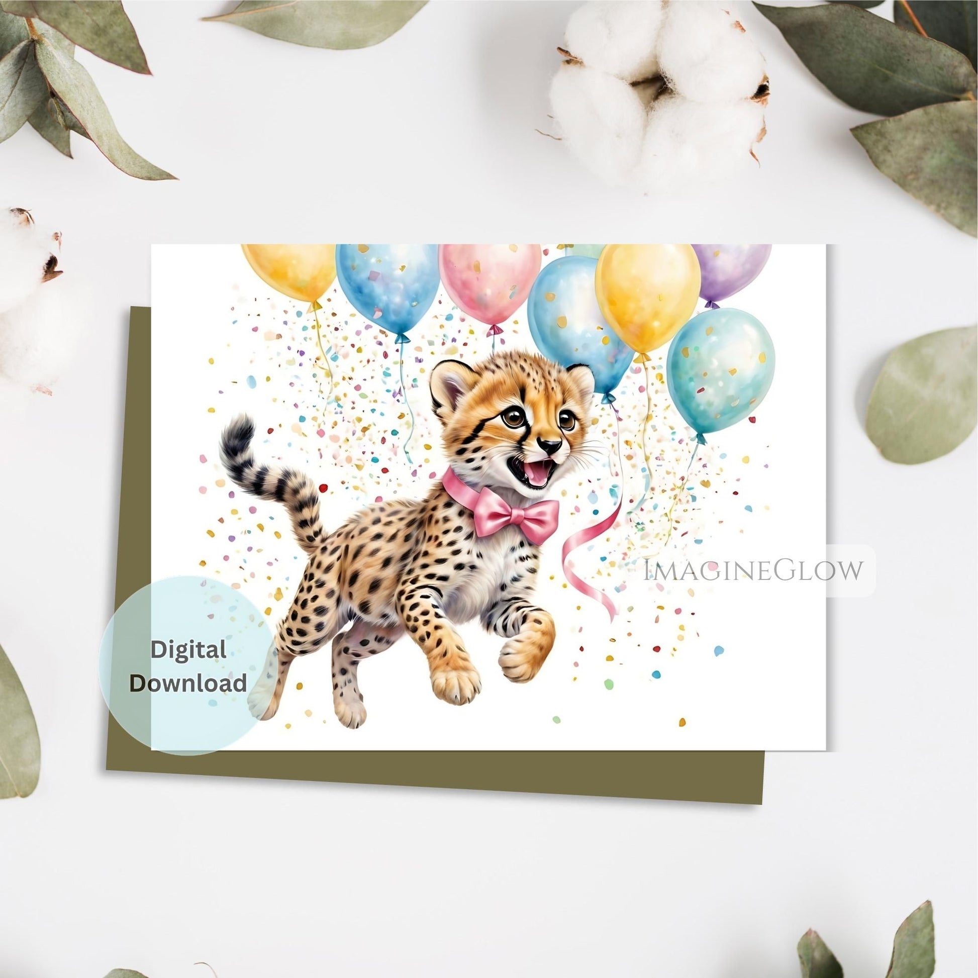 Cheetah card for toddler girl birthday
Digital cheetah greeting card
Wild animal printable card for girls