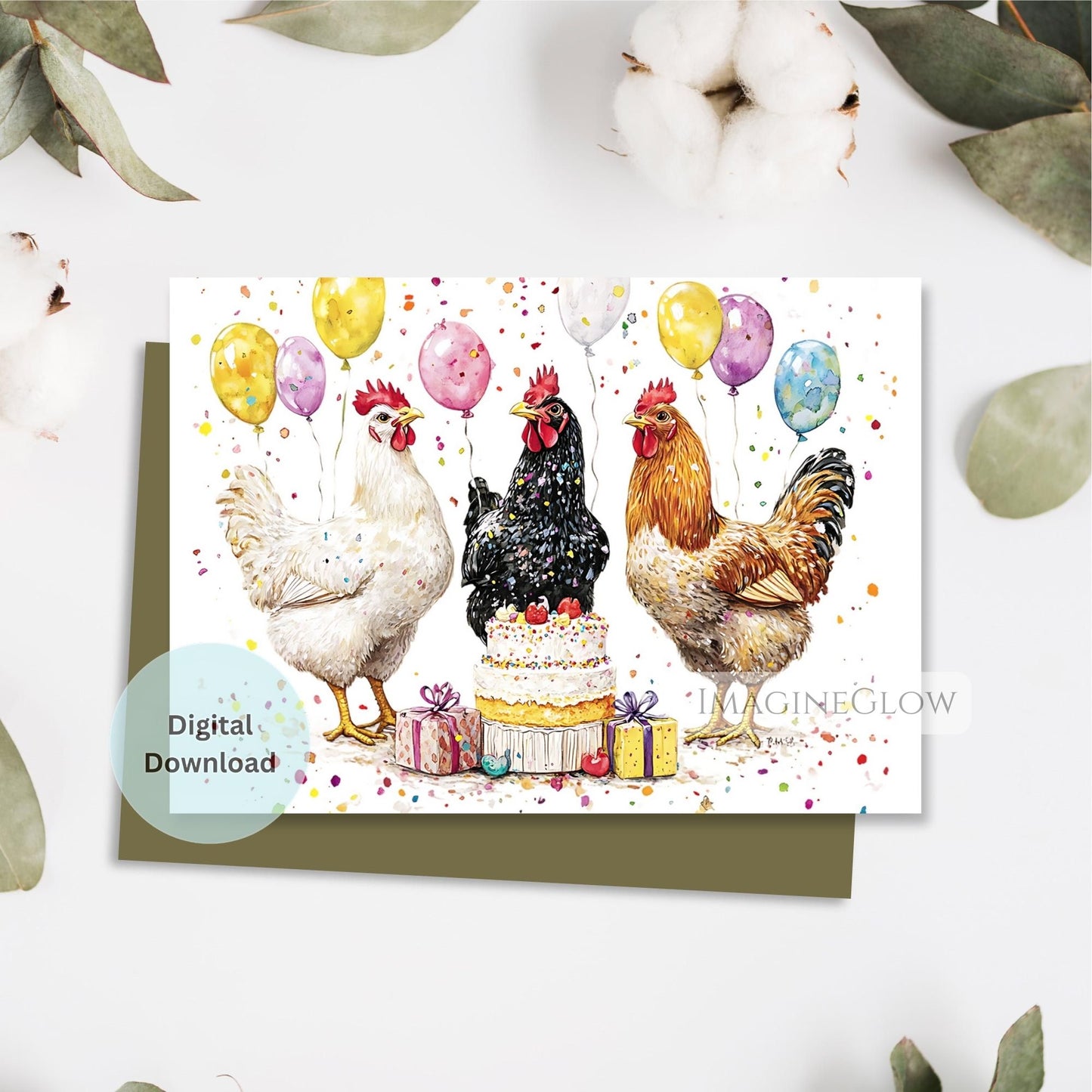 Chicken Birthday Card - Cute Farm Animal Card - Rustic Country Greeting