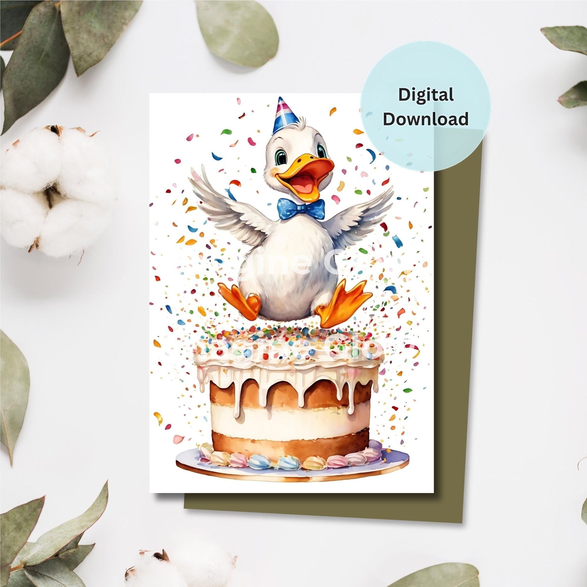 Cute colorful duck birthday card digital download for kids.
