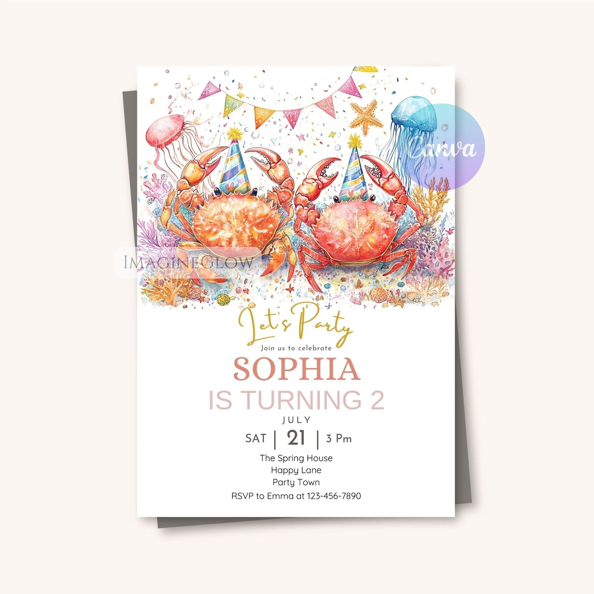 Ocean themed crab birthday party invite