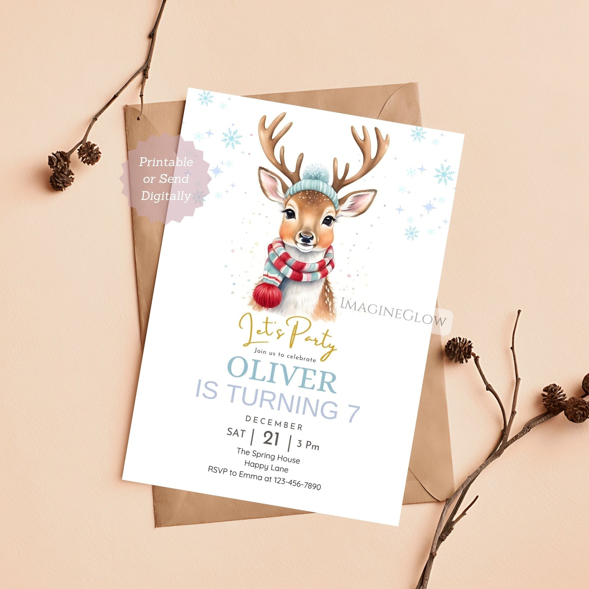 deer birthday invitation woodland theme
editable deer kids party invitation digital download