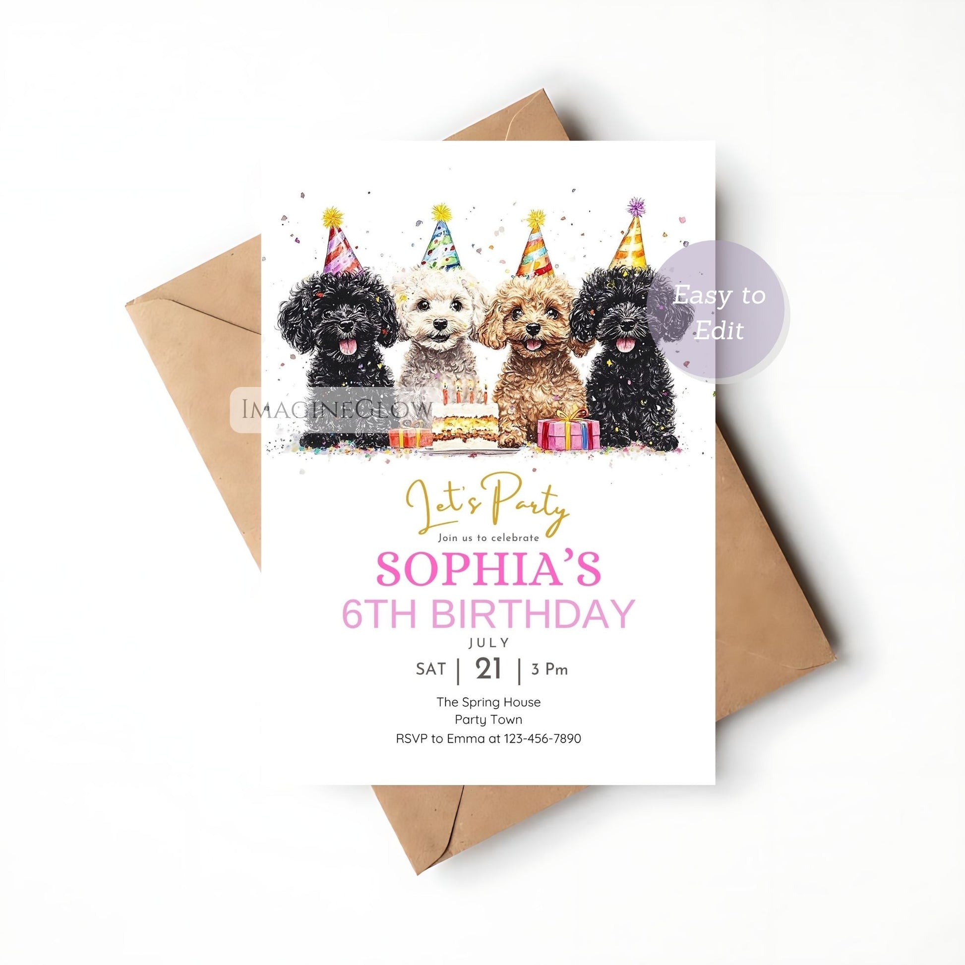 poodles dog birthday printable