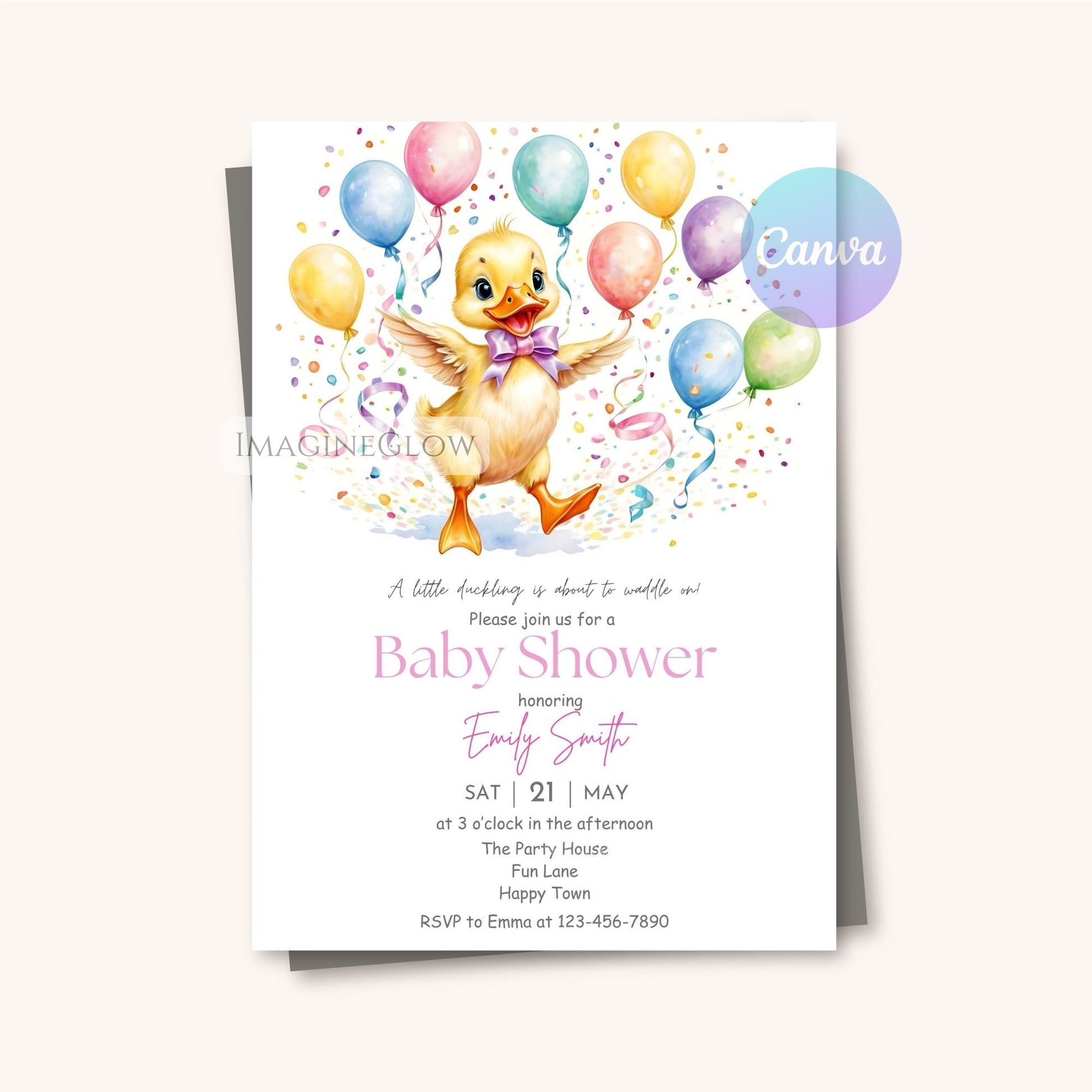 yellow duckling with balloons baby shower